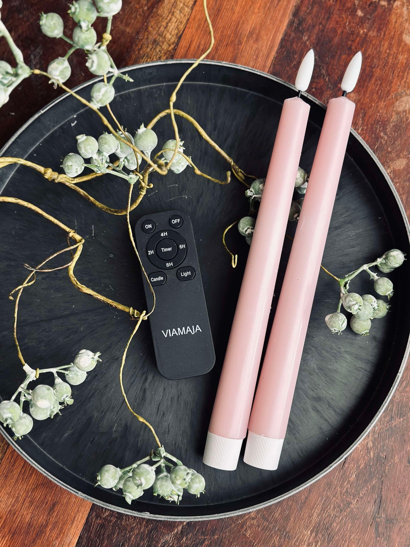 LED-stearinlys / Sett med 2 stk og fjernkontroll – Rosa 24 cm