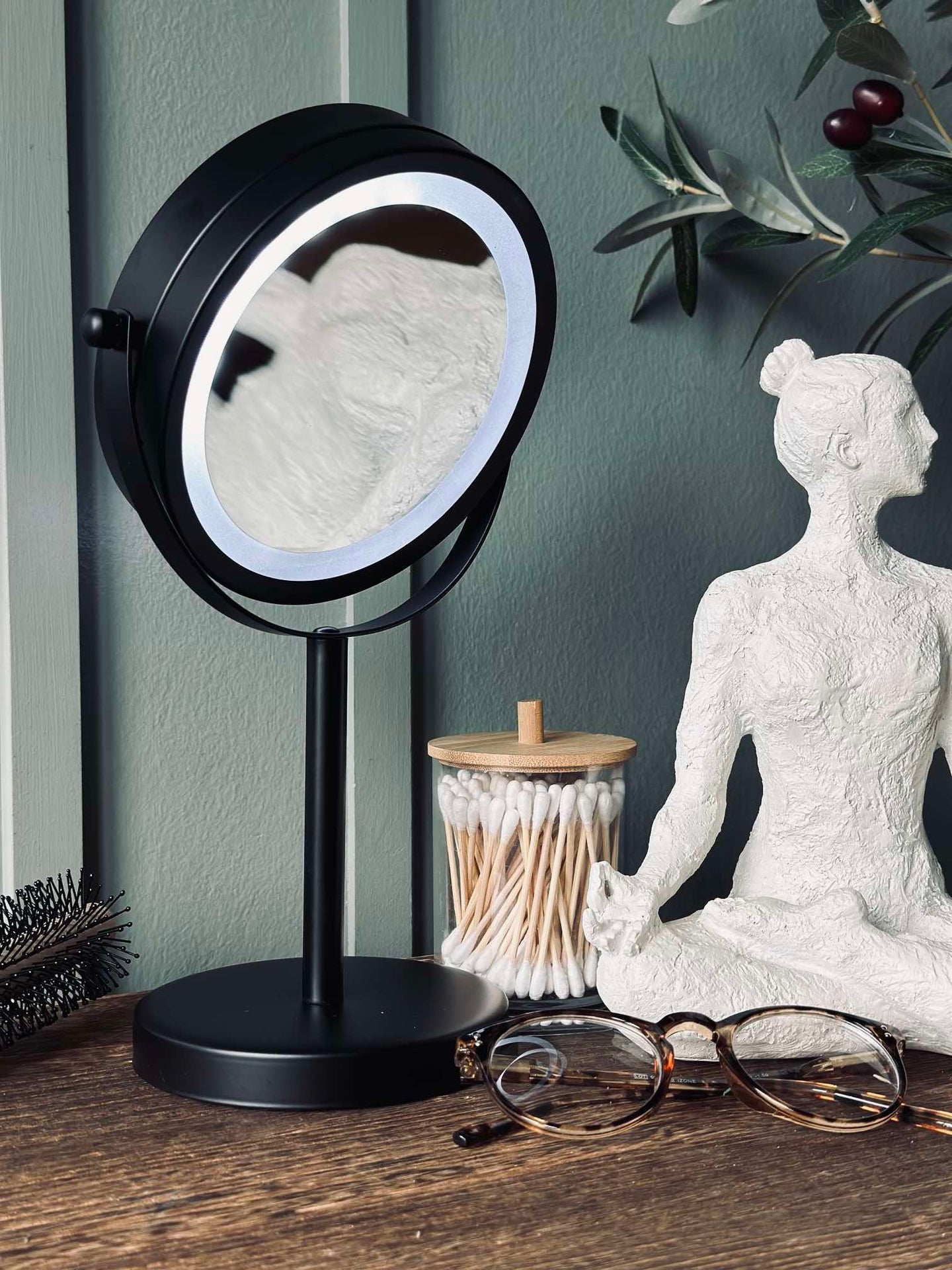 Sminkespeil med lys - Svart