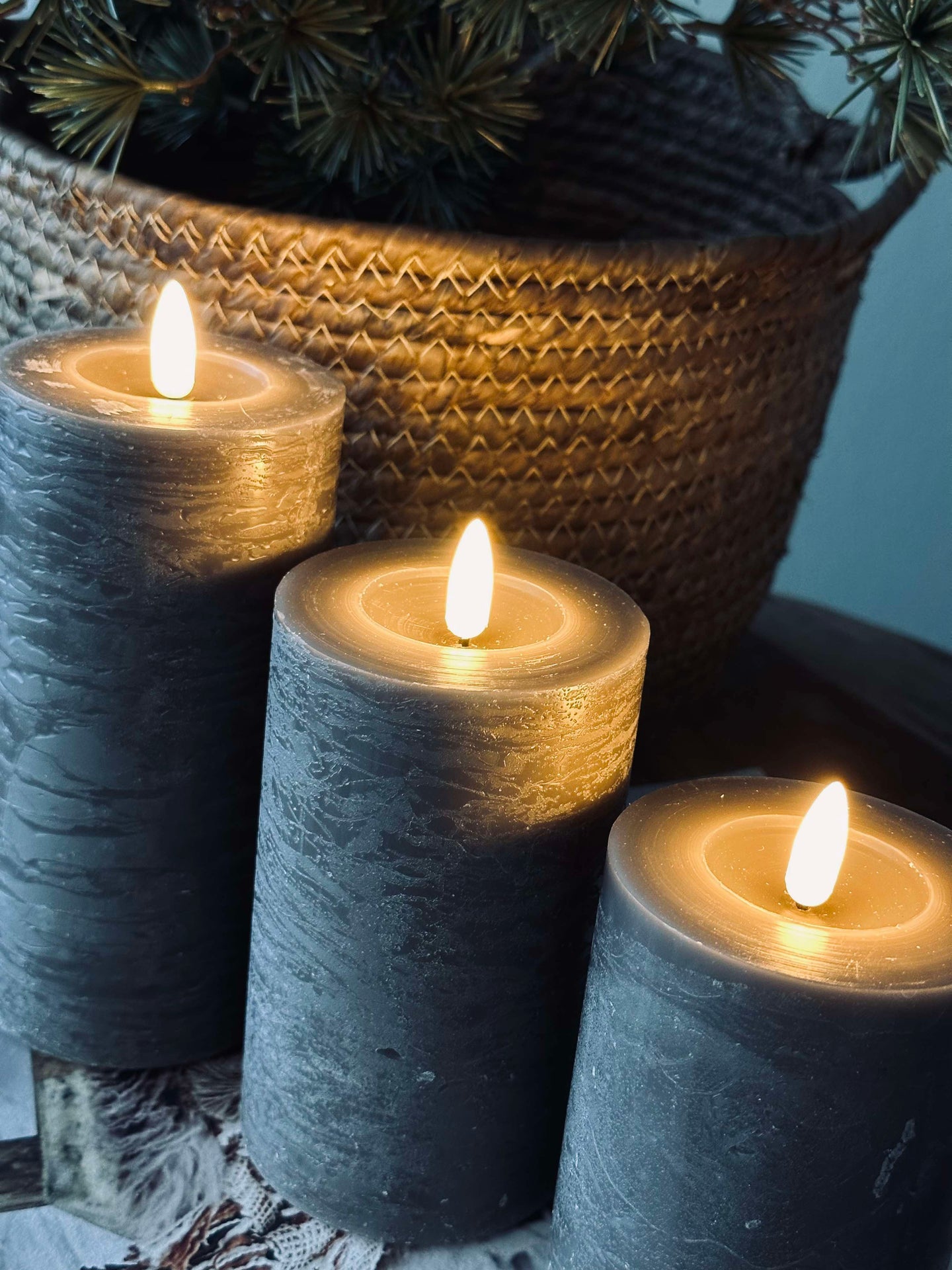 LED Bloklys / Grå – 3 stk Rustikk lys