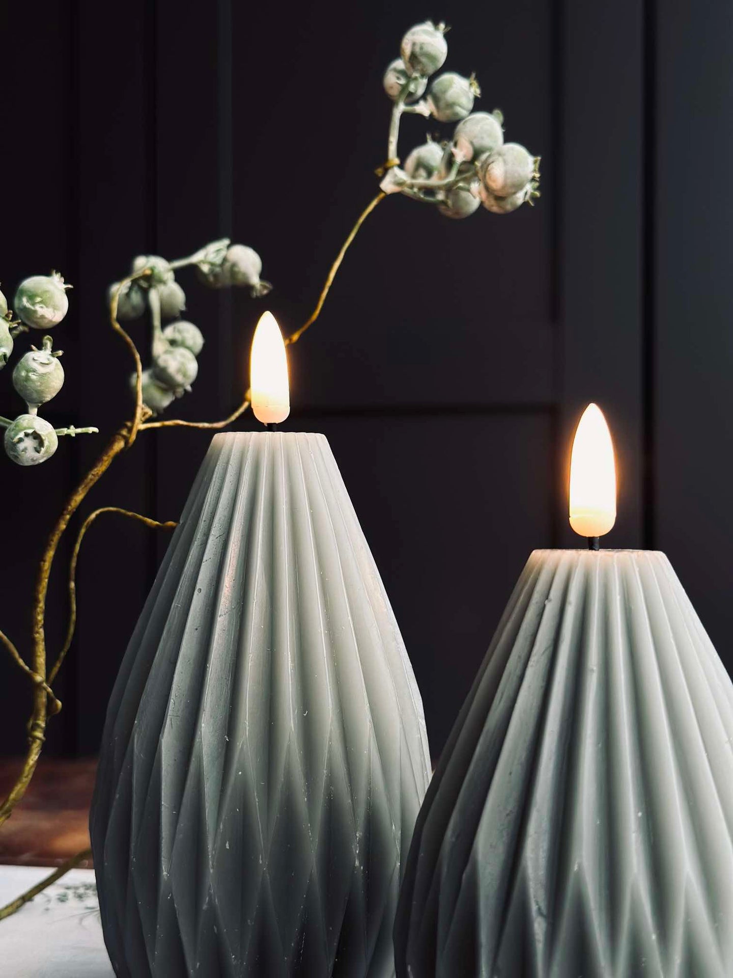 LED Bloklys / Riller – 2 stk grå/grønn