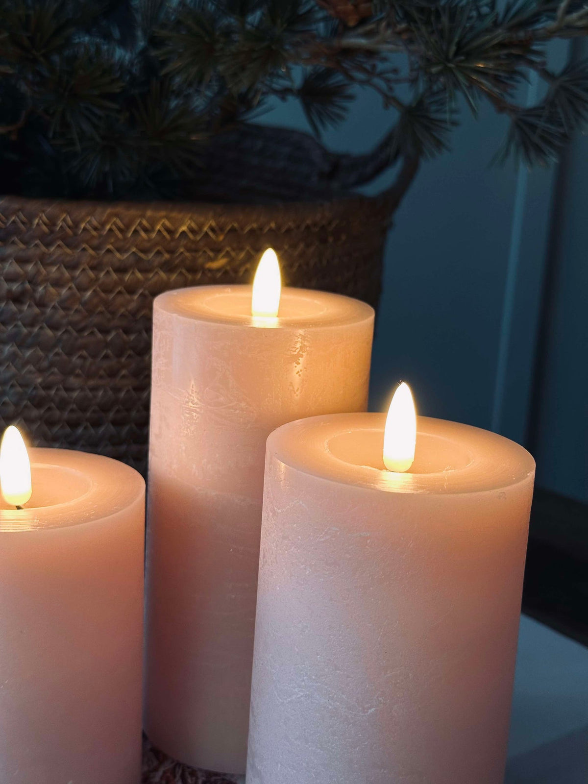 LED Bloklys / Rosa – 3 stk Rustikk lys
