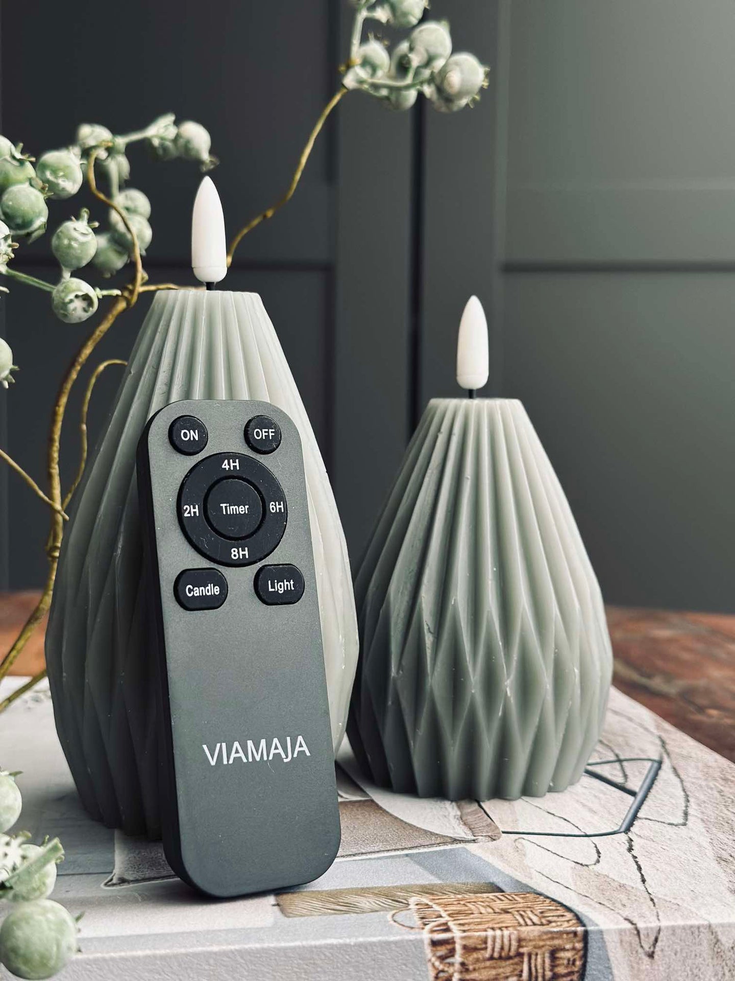 LED Bloklys / Riller – 2 stk grå/grønn