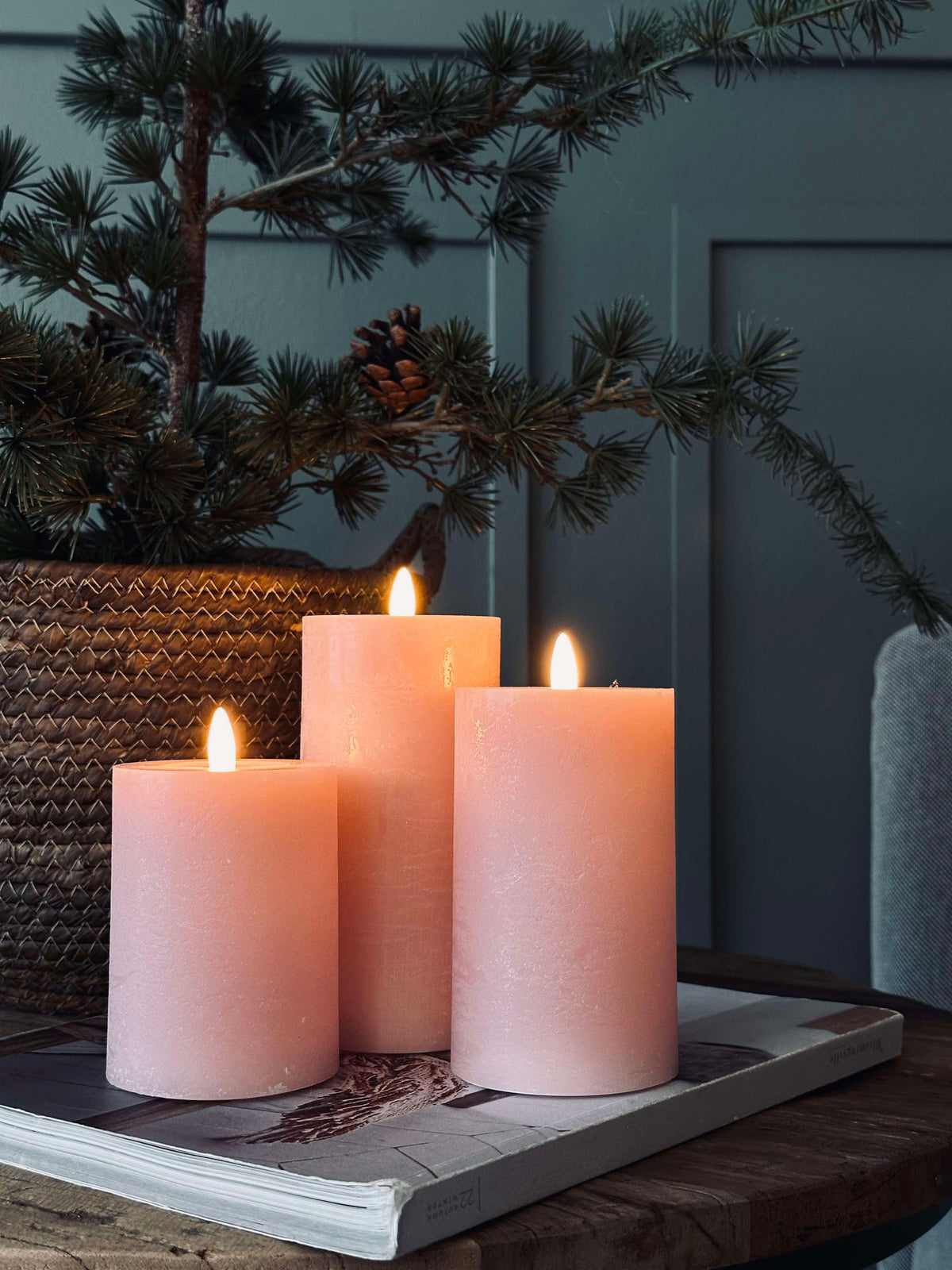 LED Bloklys / Rosa – 3 stk Rustikk lys