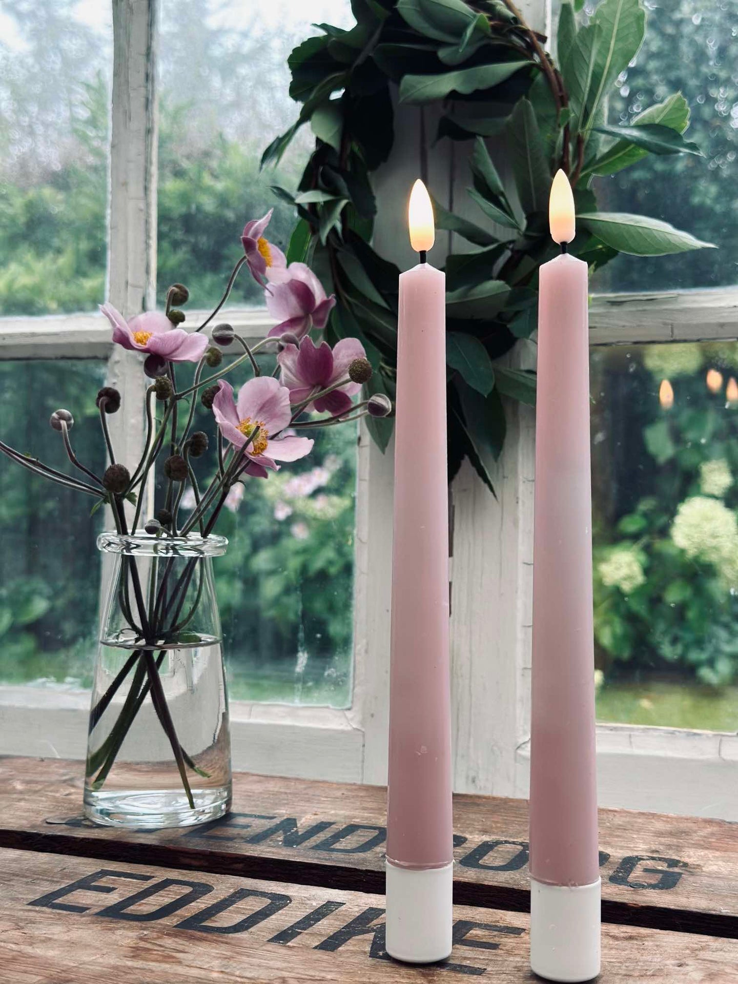 LED Kronelys Rosa - 2 stk