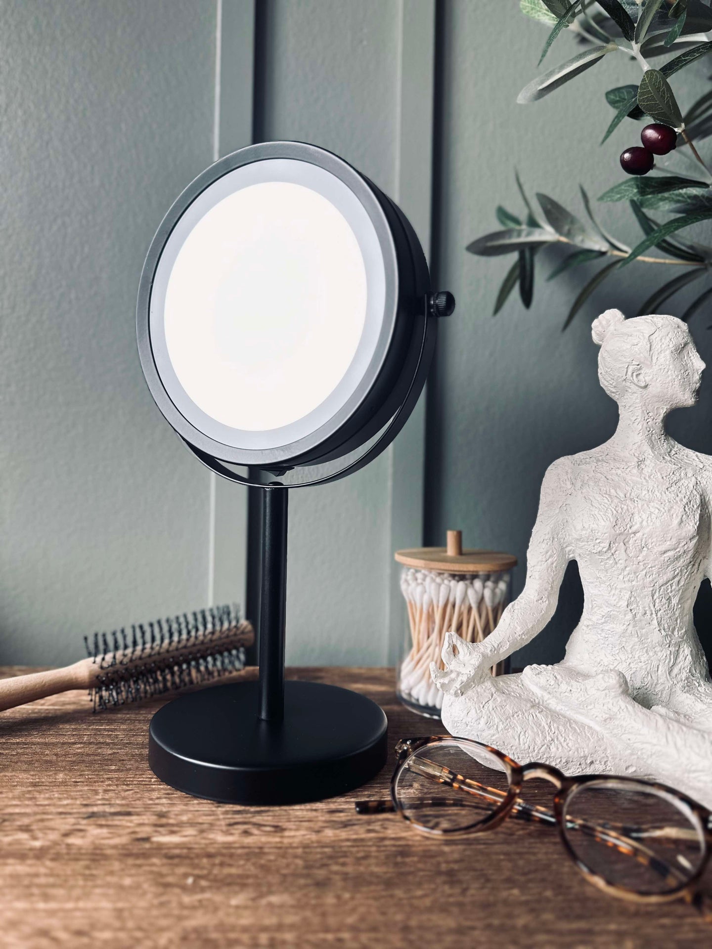 Sminkespeil med lys - Svart