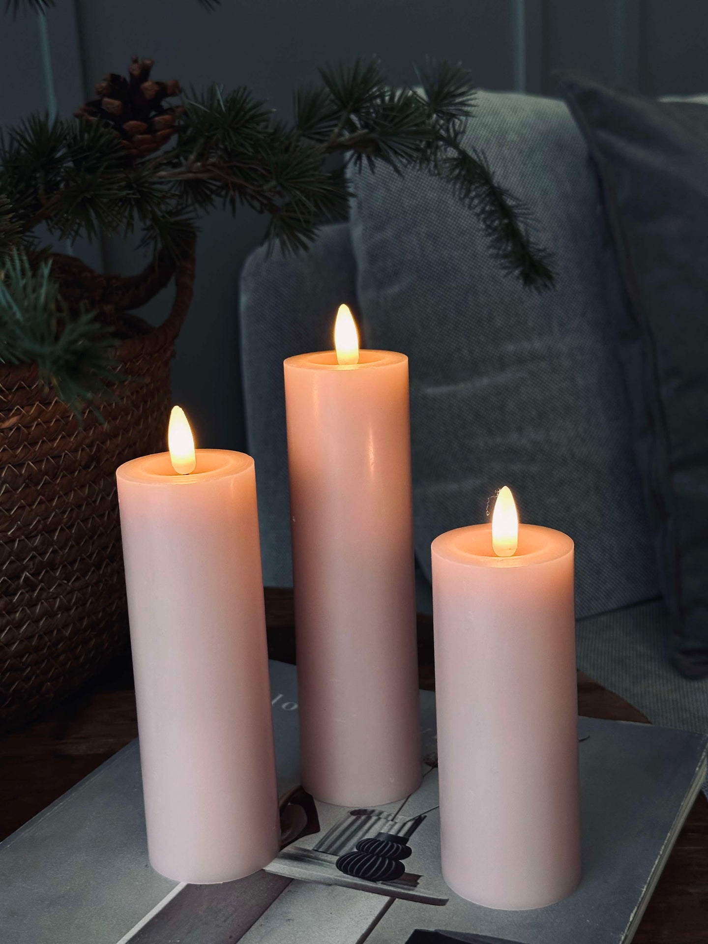 LED Blokallys / Rosa – 3 stk Lys dia 5 cm