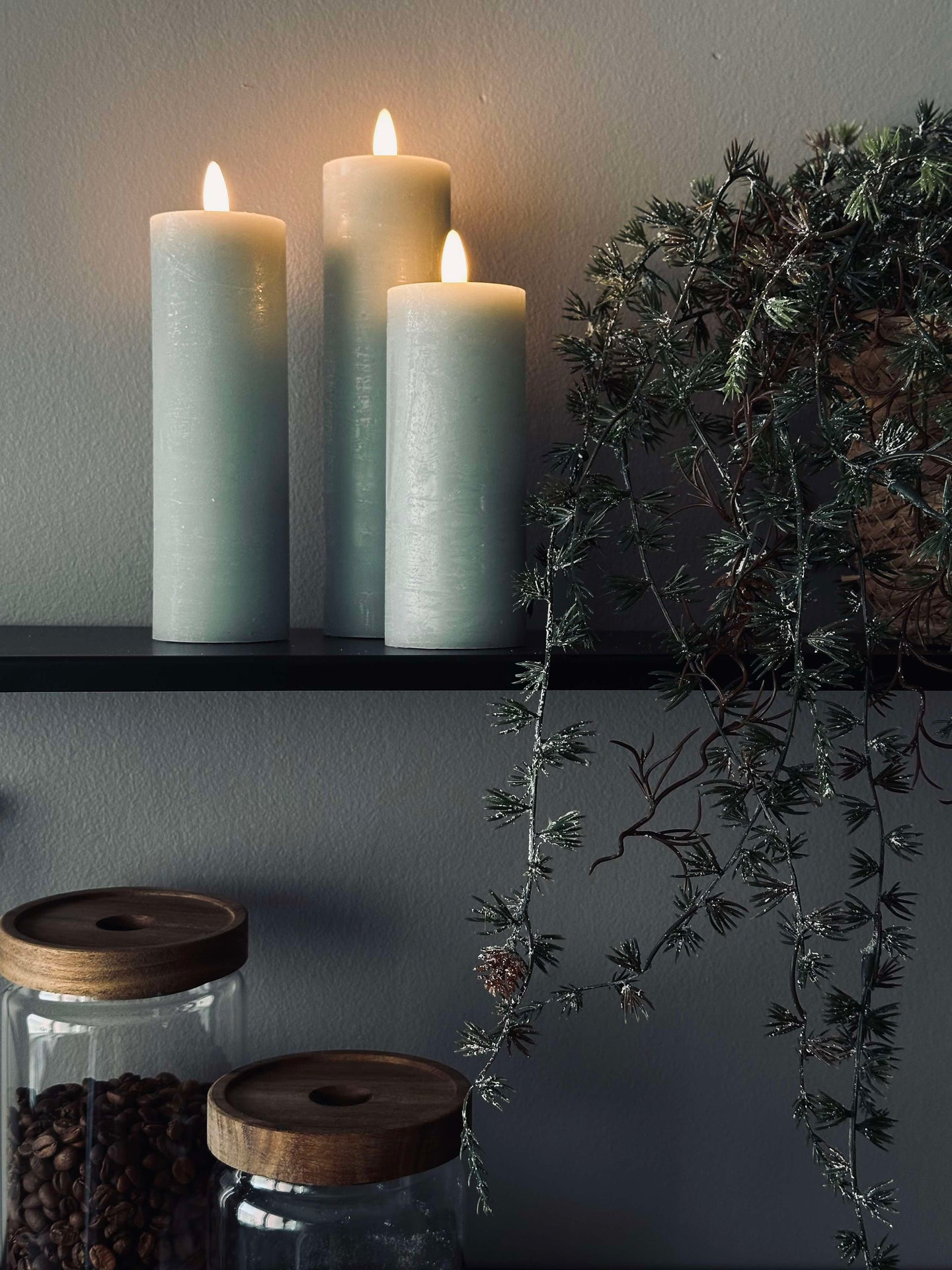 LED Blokklys / Mint – 3 stk Rustikk dia 5 cm