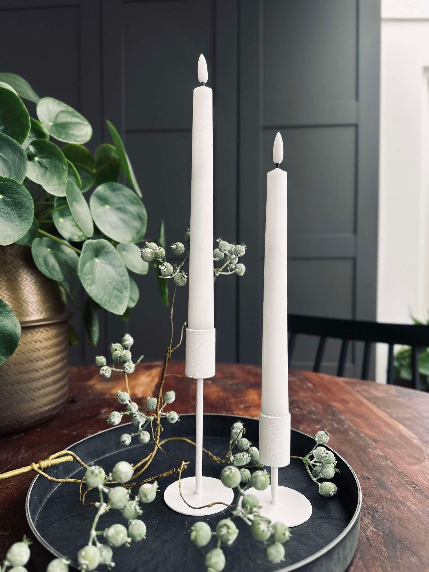Stagelys / Sett med 2 stk og fjernkontroll – Hvit 24 cm