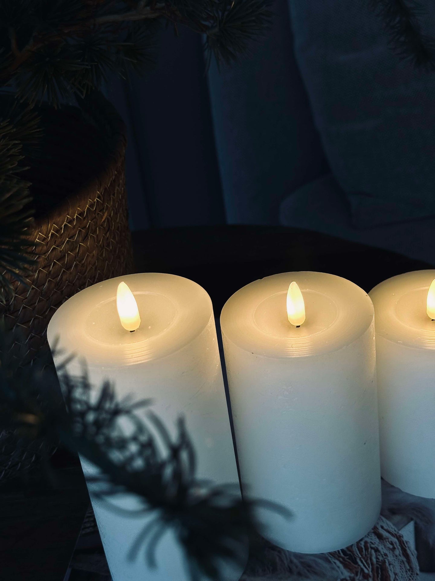LED Bloklys / Hvit rustikk – 3 stk
