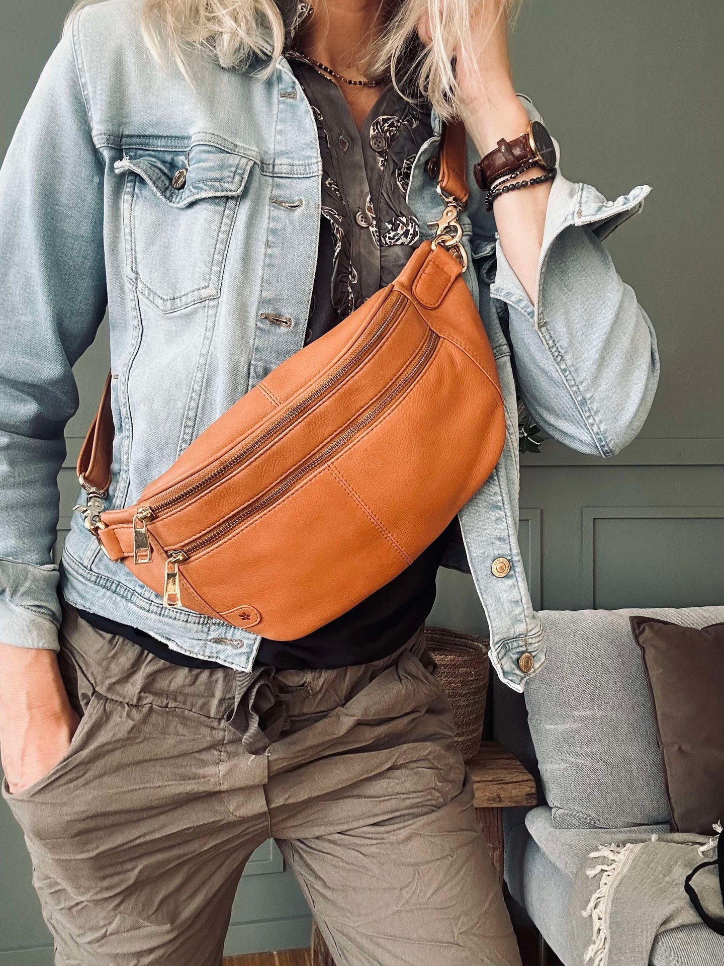 Bumbag Astrid - Cognac / Gull