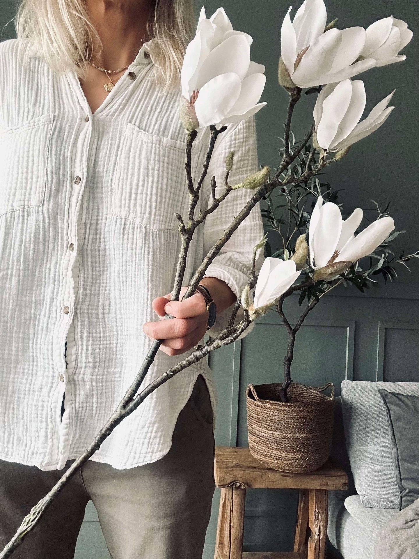 Blomst Magnolia - Hvit 88 cm