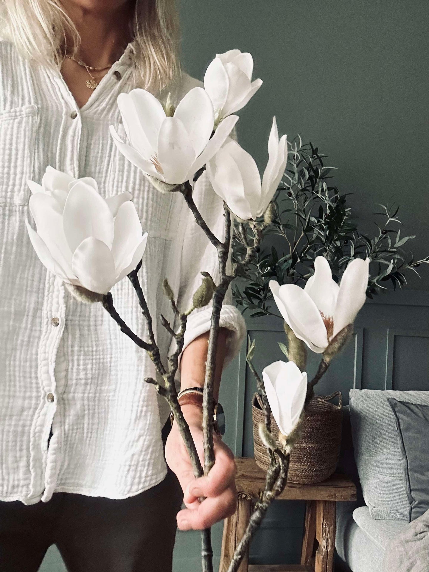 Blomst Magnolia - Hvit 88 cm