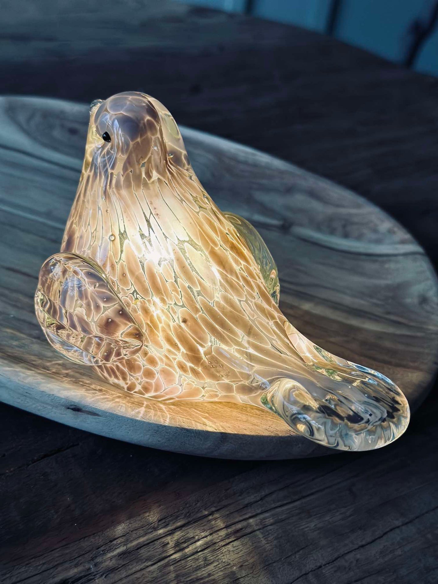 LED-fugl i munnblåst glass - Old Rose