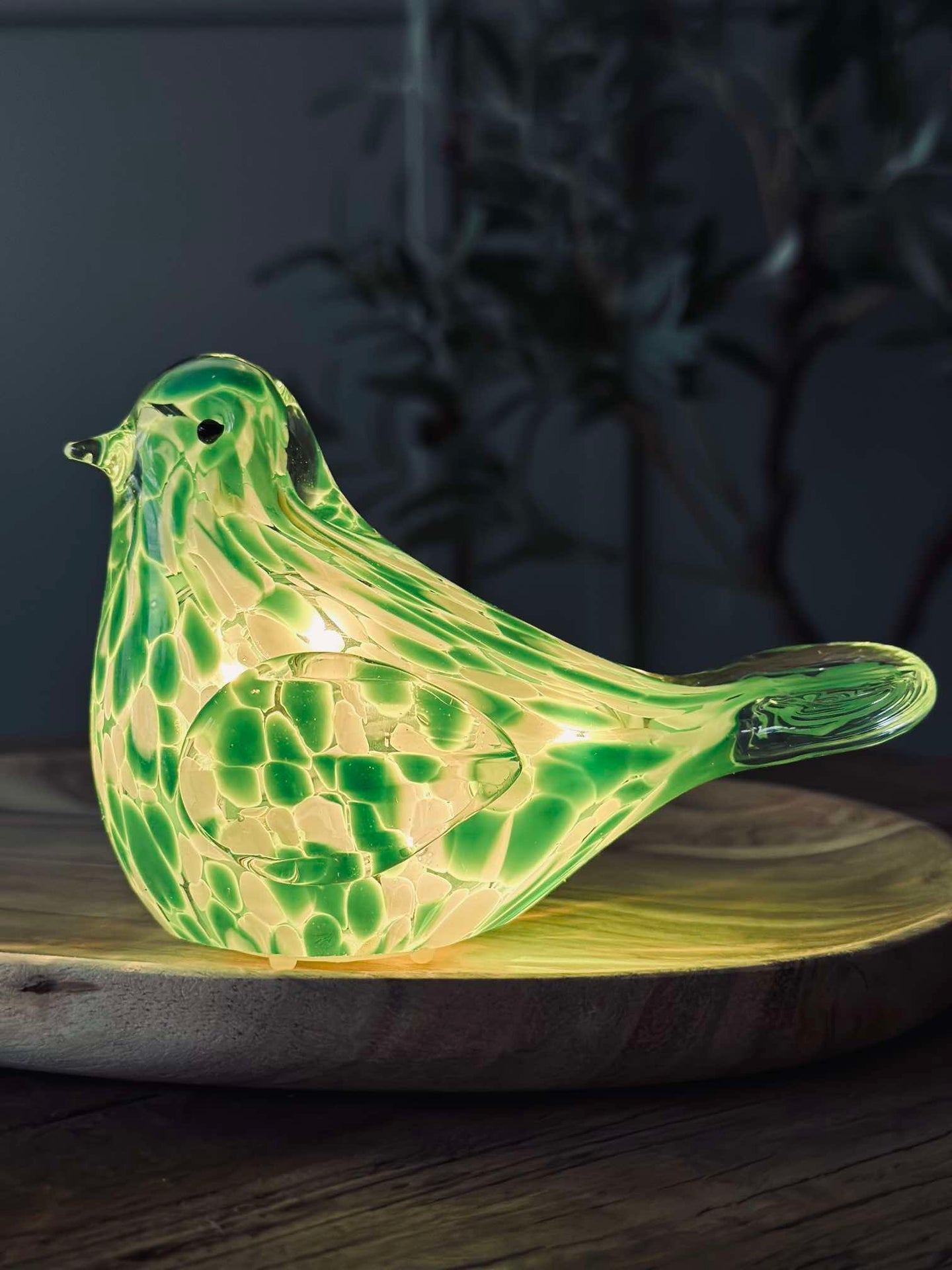 LED-fugl i munnblåst glass - Grønn