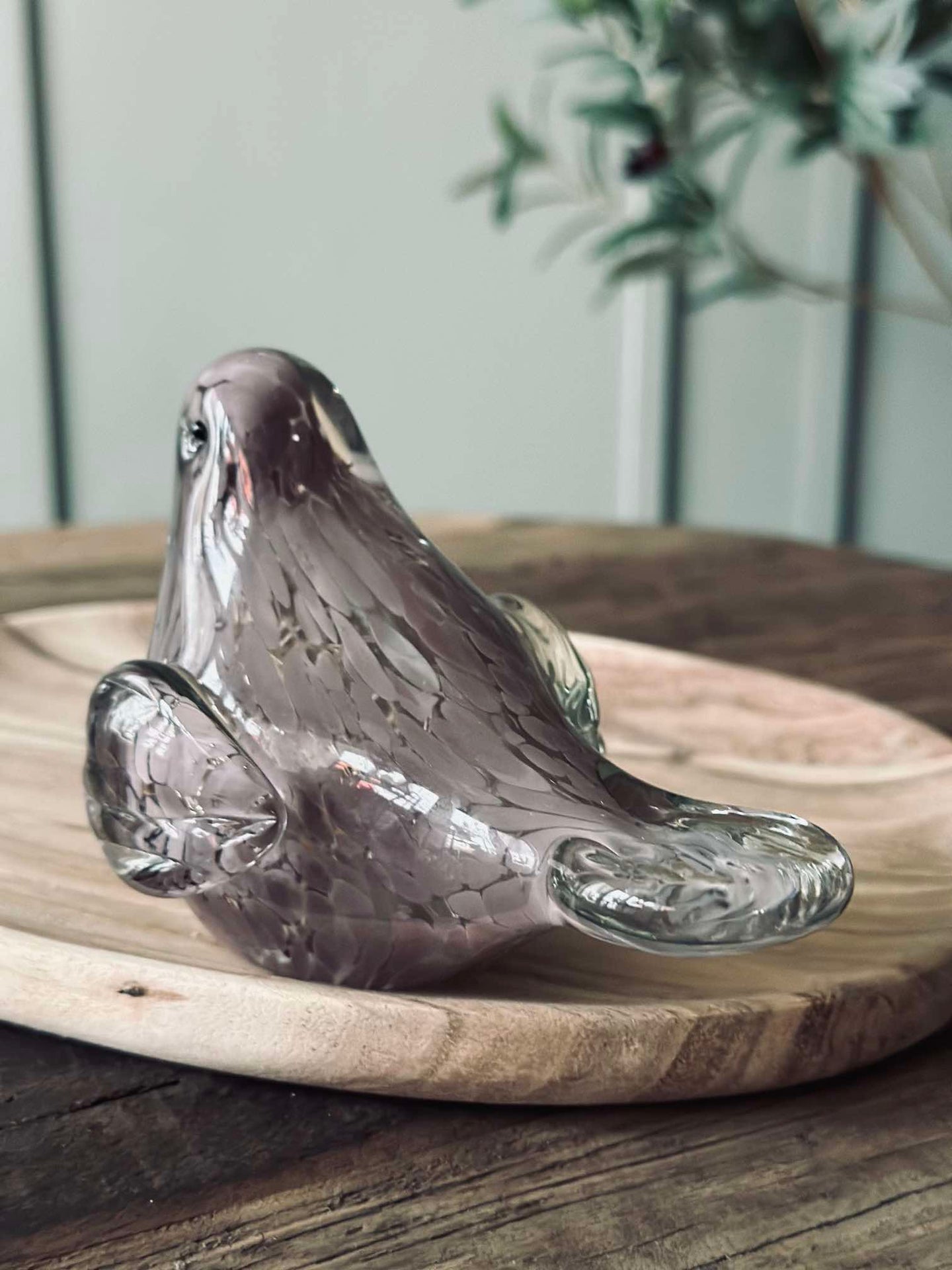 LED-fugl i munnblåst glass - Old Rose