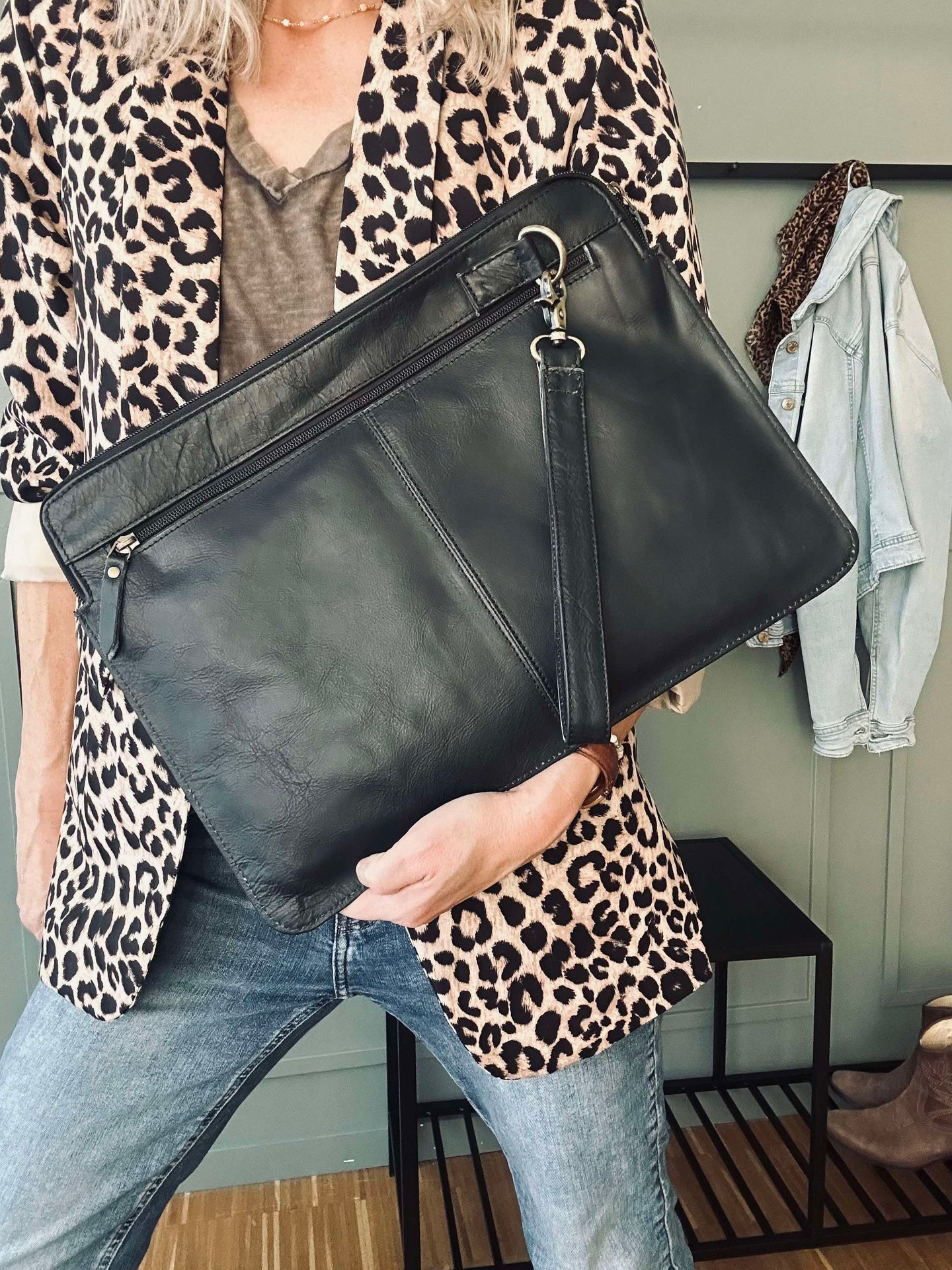 Laptop sleeve - Svart bøffellær