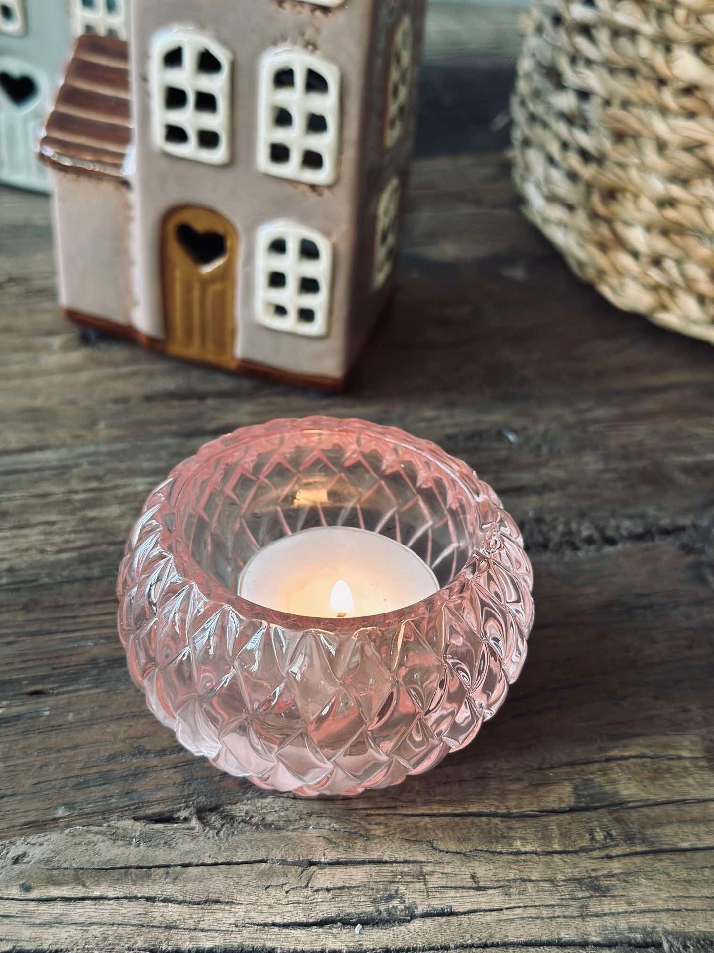 Lysestake til telys Diamond - Light Pink