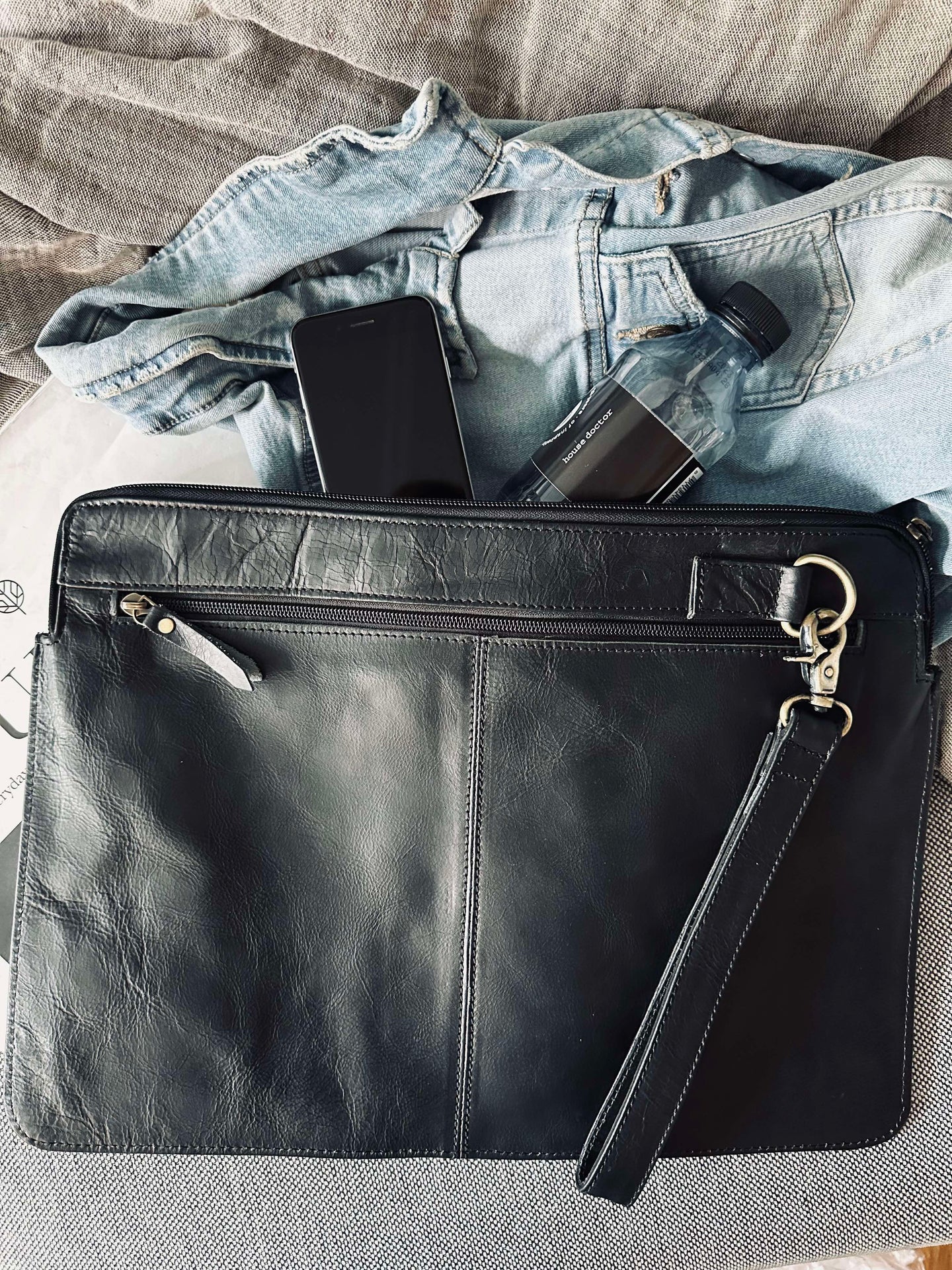Laptop sleeve - Svart bøffellær