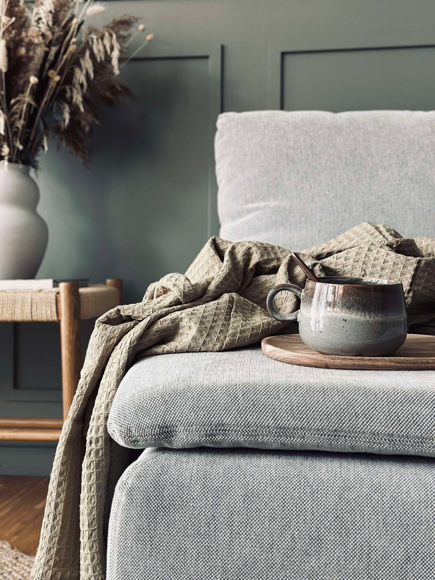 Pledd Stone-washed Vaffelvevd Bomull - Mørk Beige