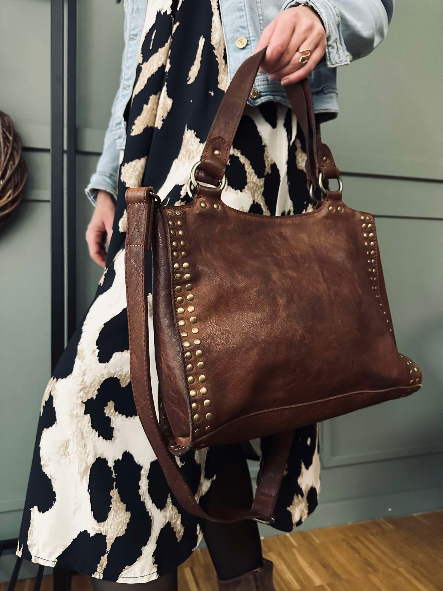 Arbeidstaske med nitter - Vintage cognac