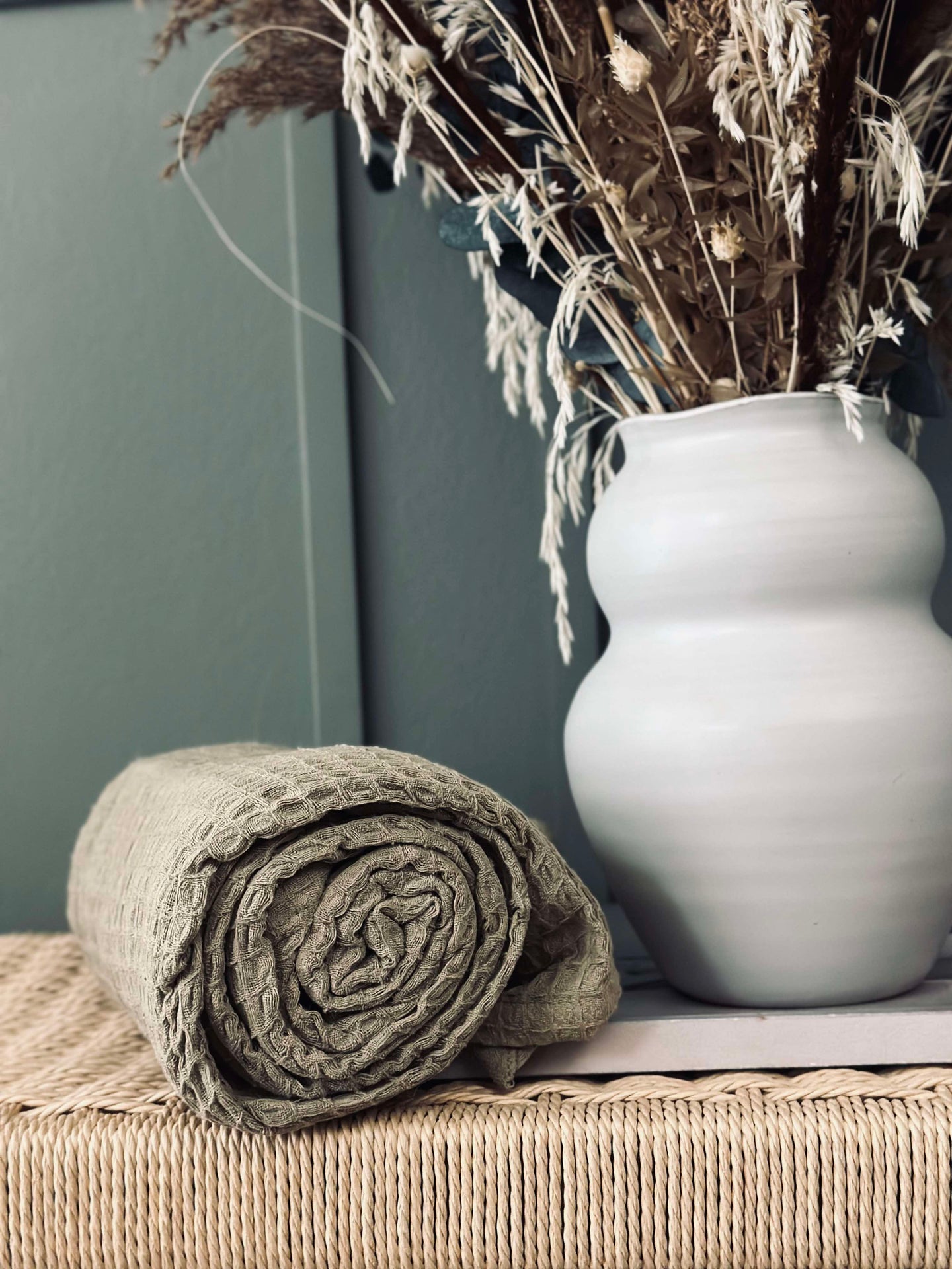 Pledd Stone-washed Vaffelvevd Bomull - Mørk Beige