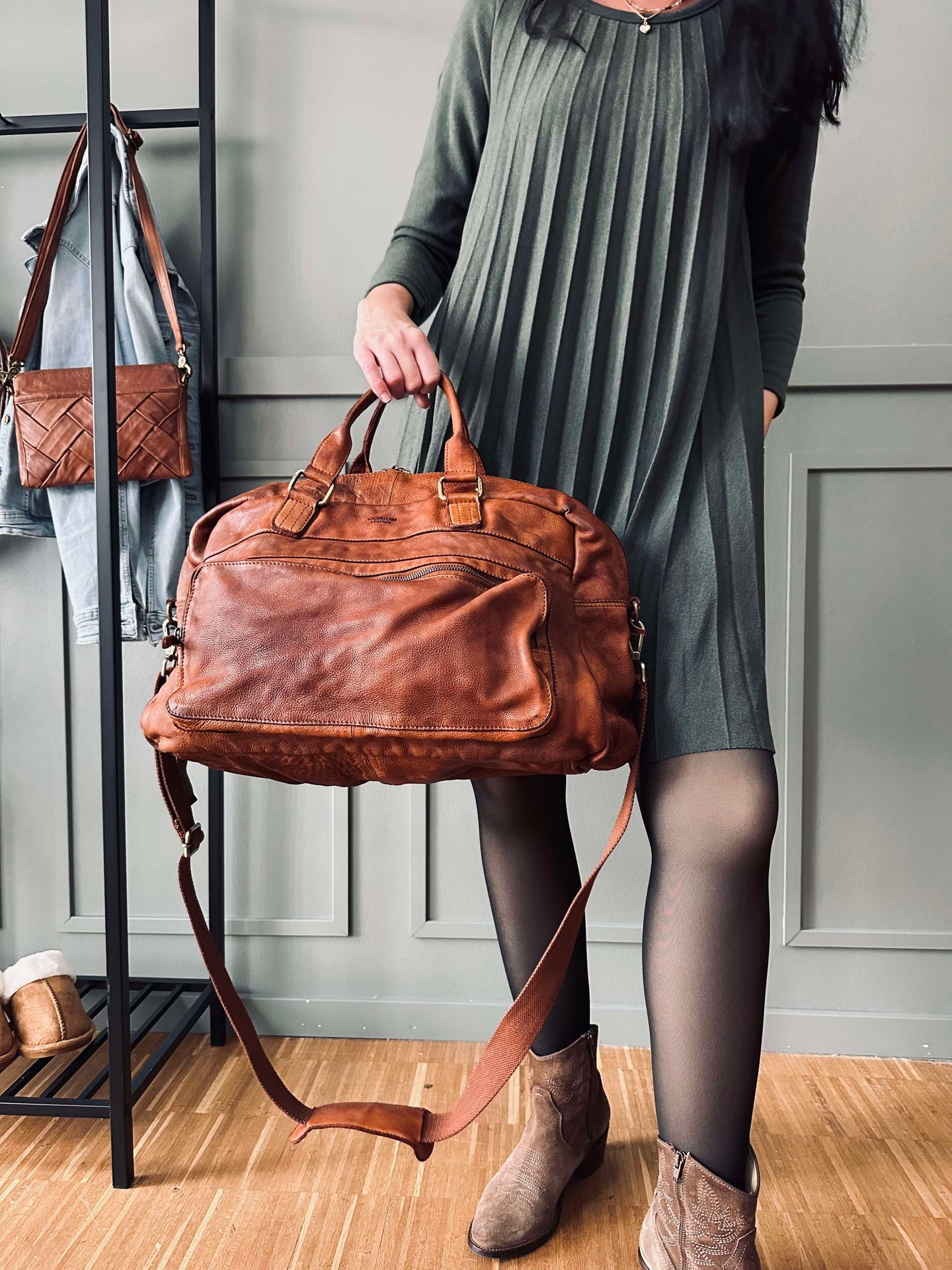 Weekendveske Raw boheme - Cognac