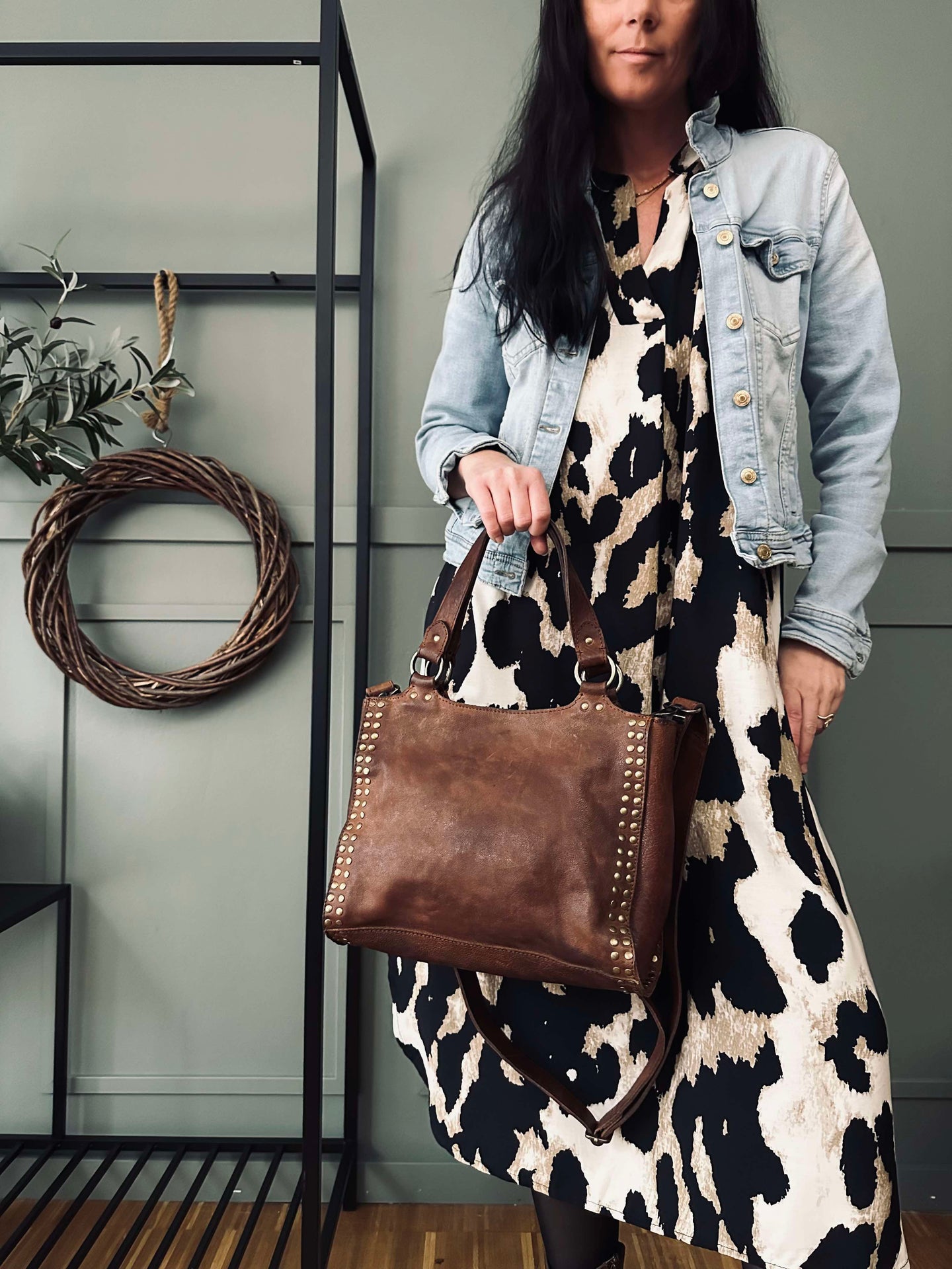 Arbeidstaske med nitter - Vintage cognac
