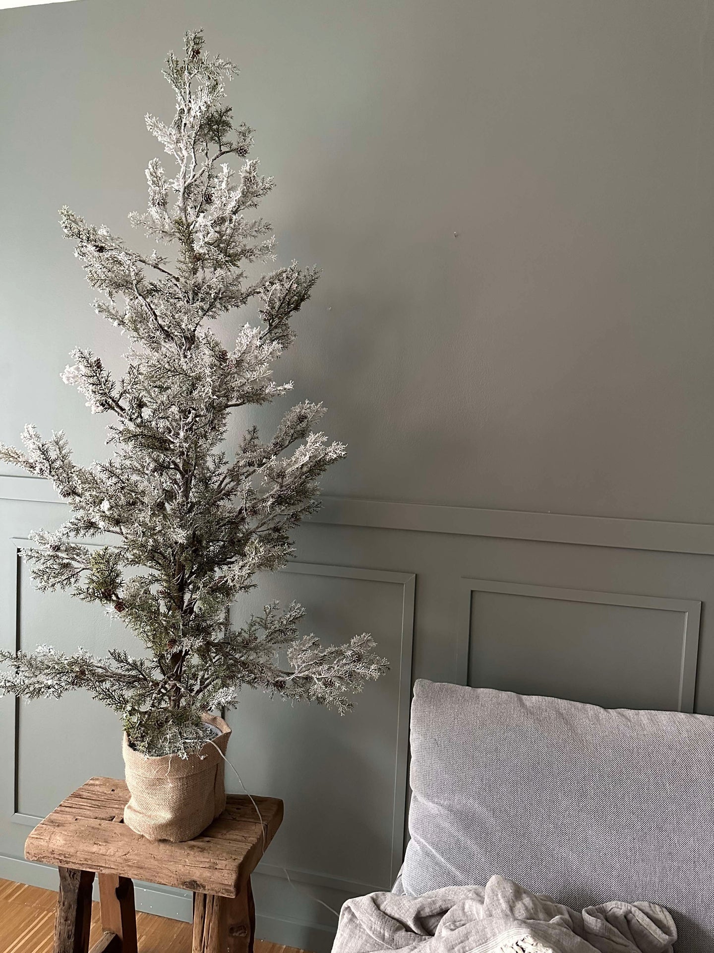 Tre med kongler og lyskjede - 150 cm