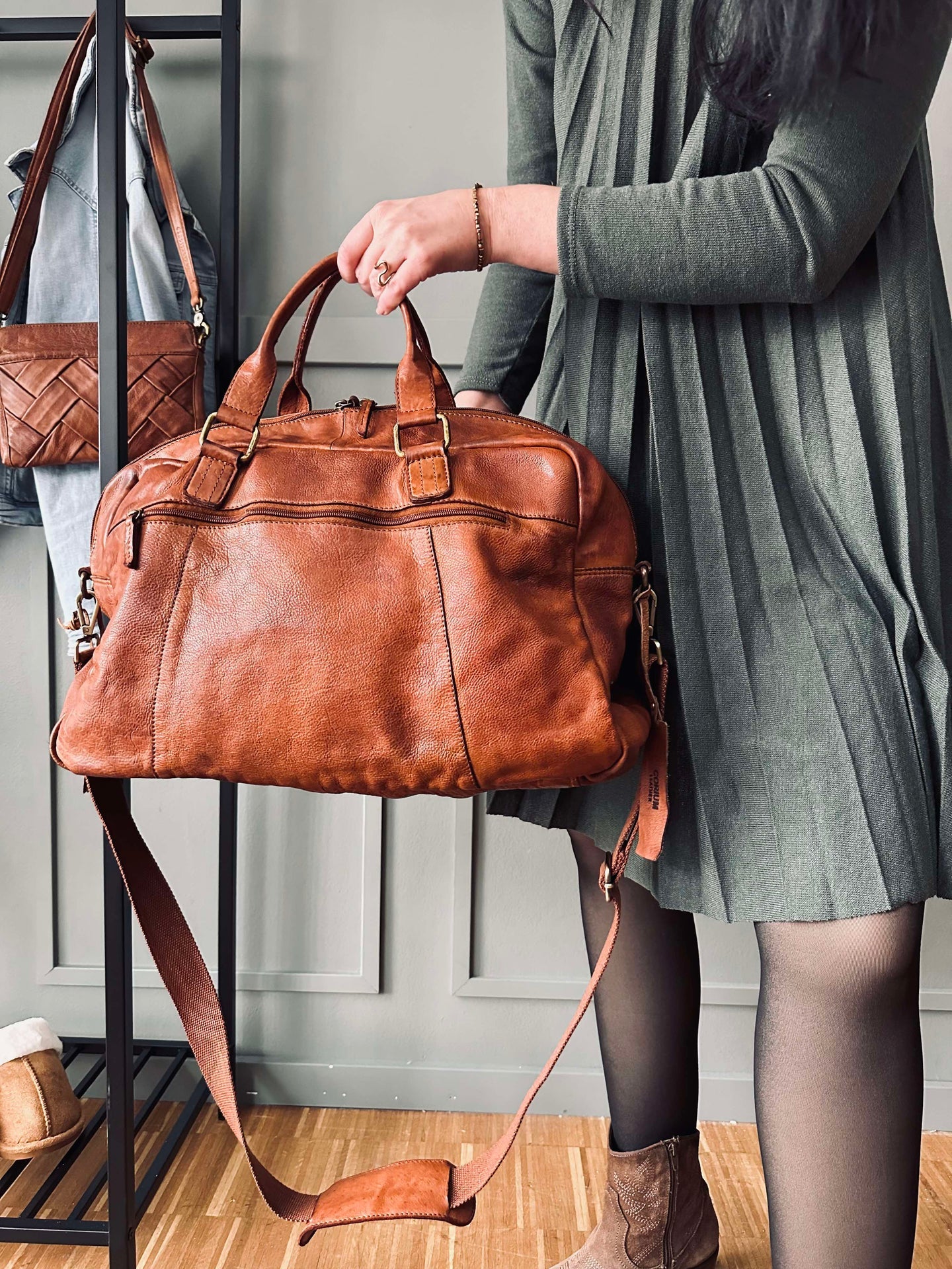 Weekendveske Raw boheme - Cognac