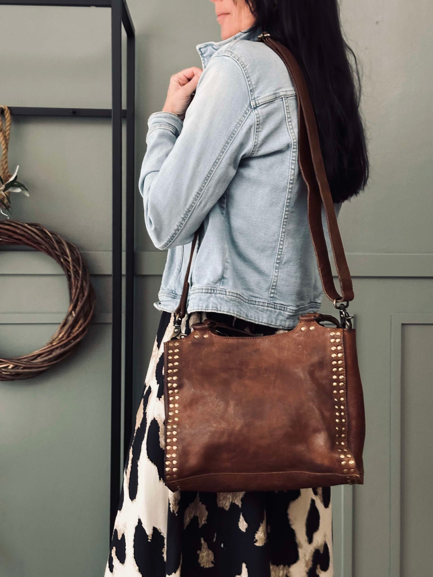 Arbeidstaske med nitter - Vintage cognac