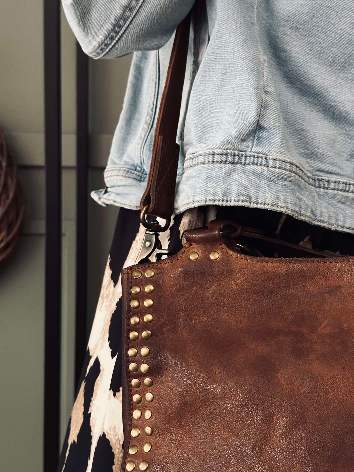 Arbeidstaske med nitter - Vintage cognac