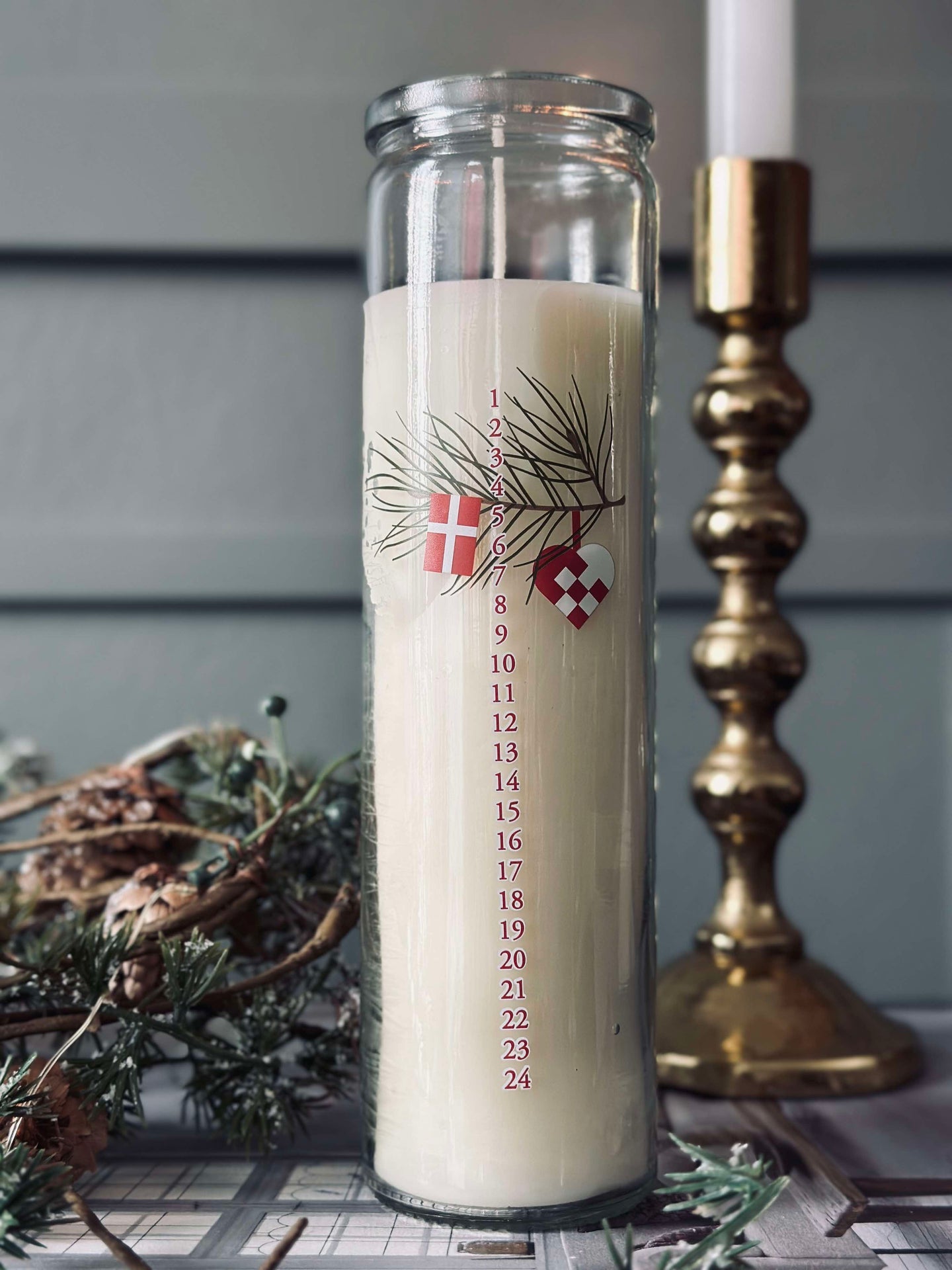 Kalenderlys i glass - Dansk Jul