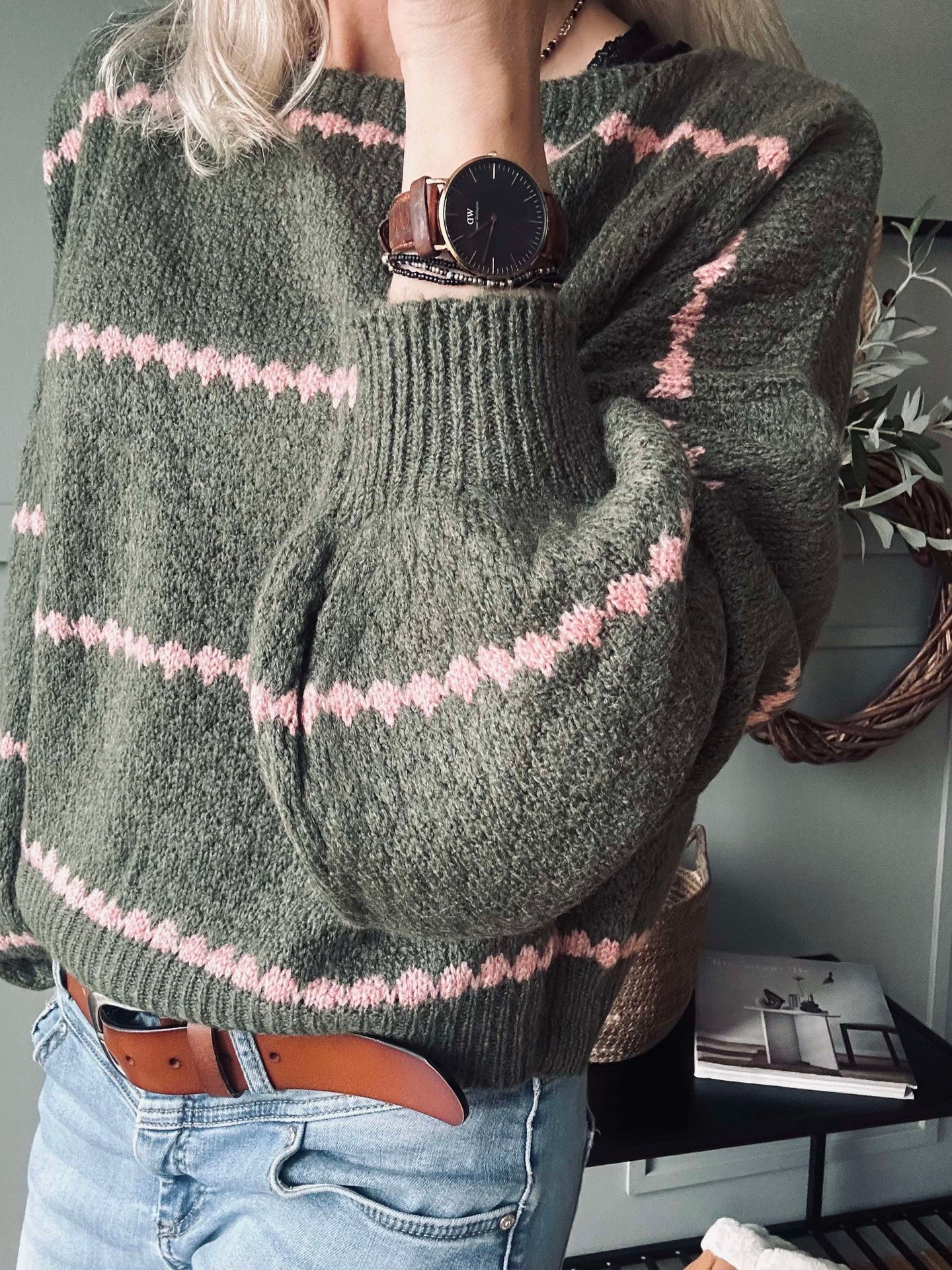 Strikk med ballongermer - Green / Rose