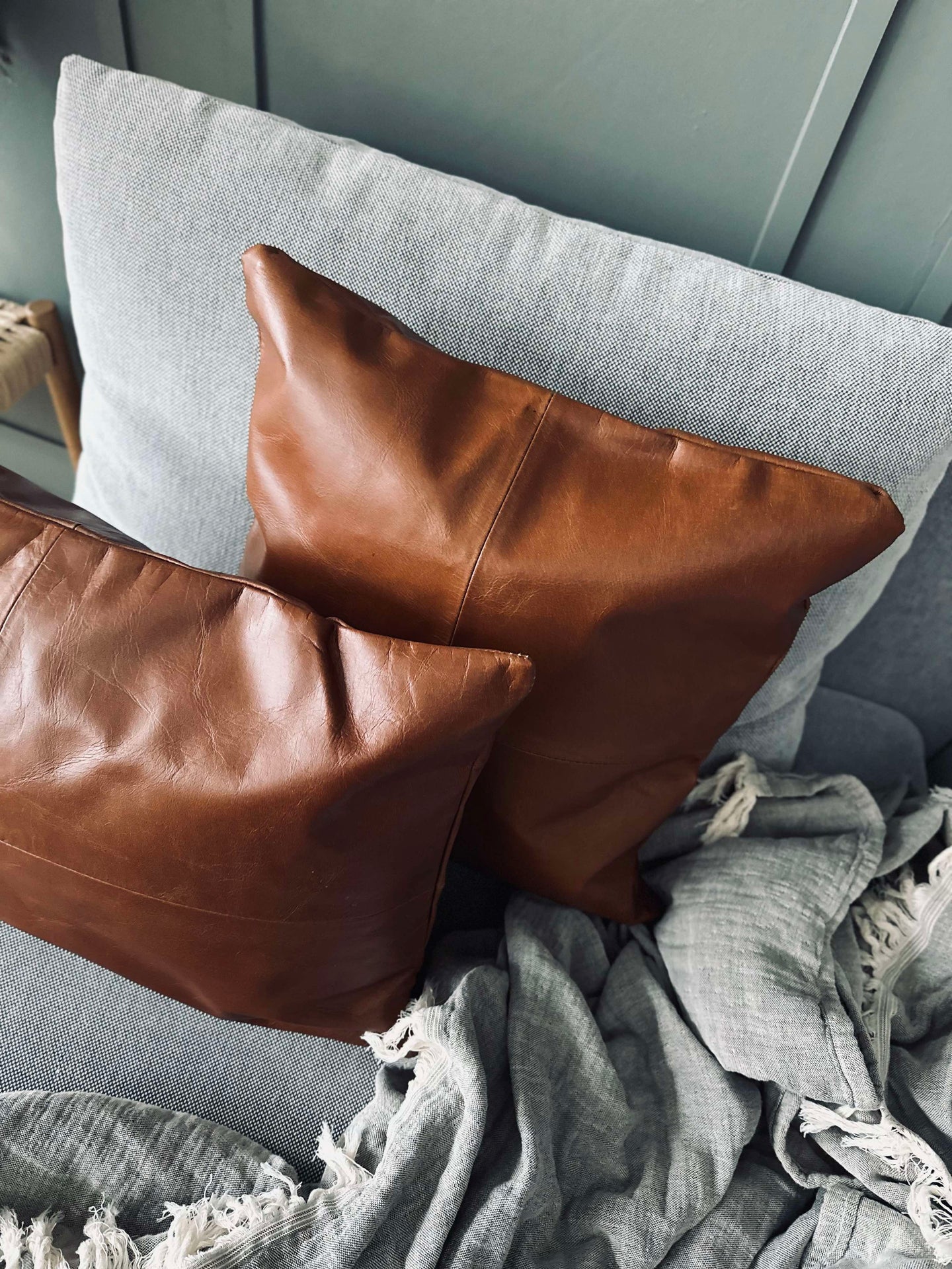Putetrekk Skinn - Cognac 45x45