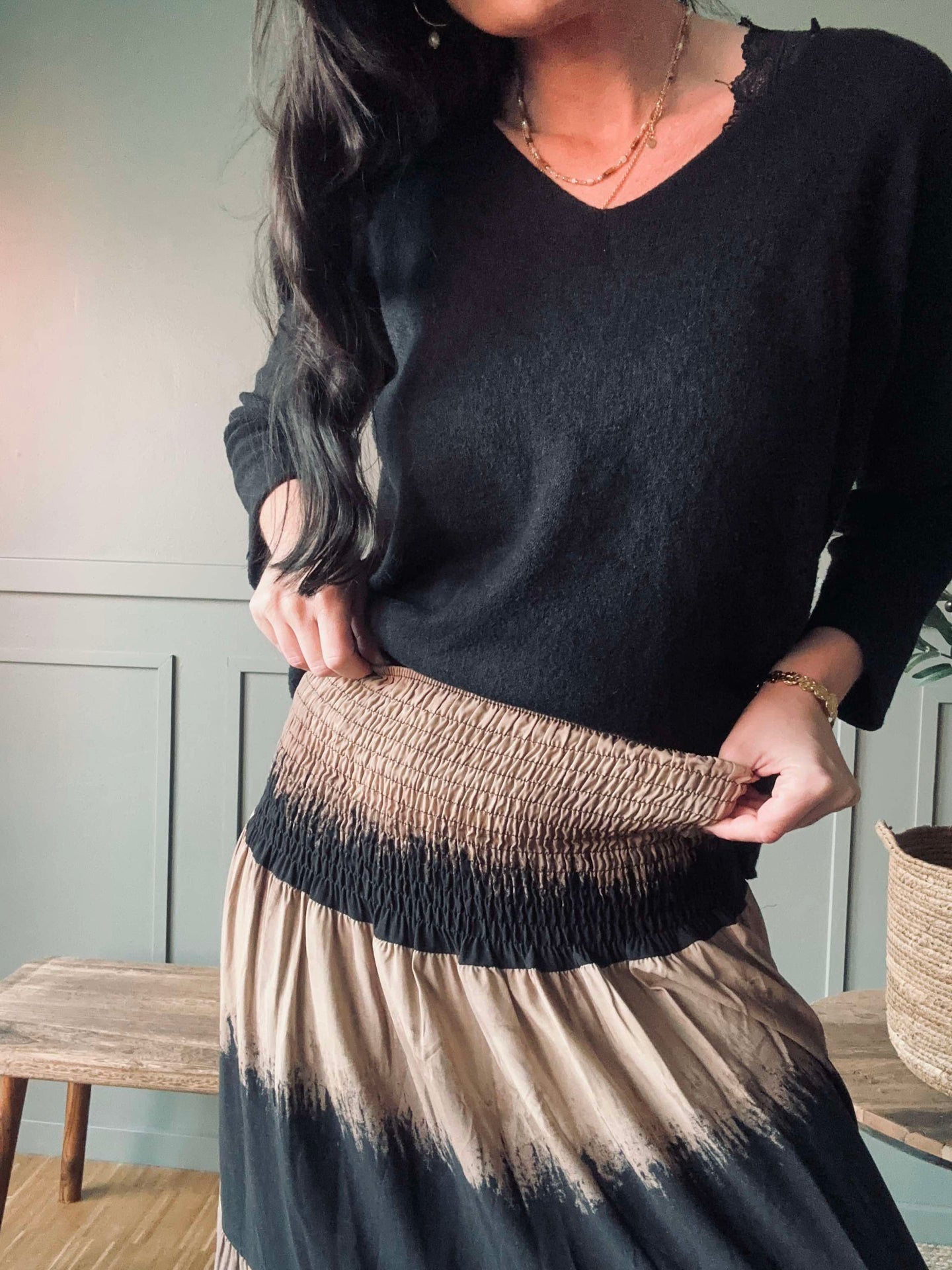 Skjørt med smock - Dark Camel
