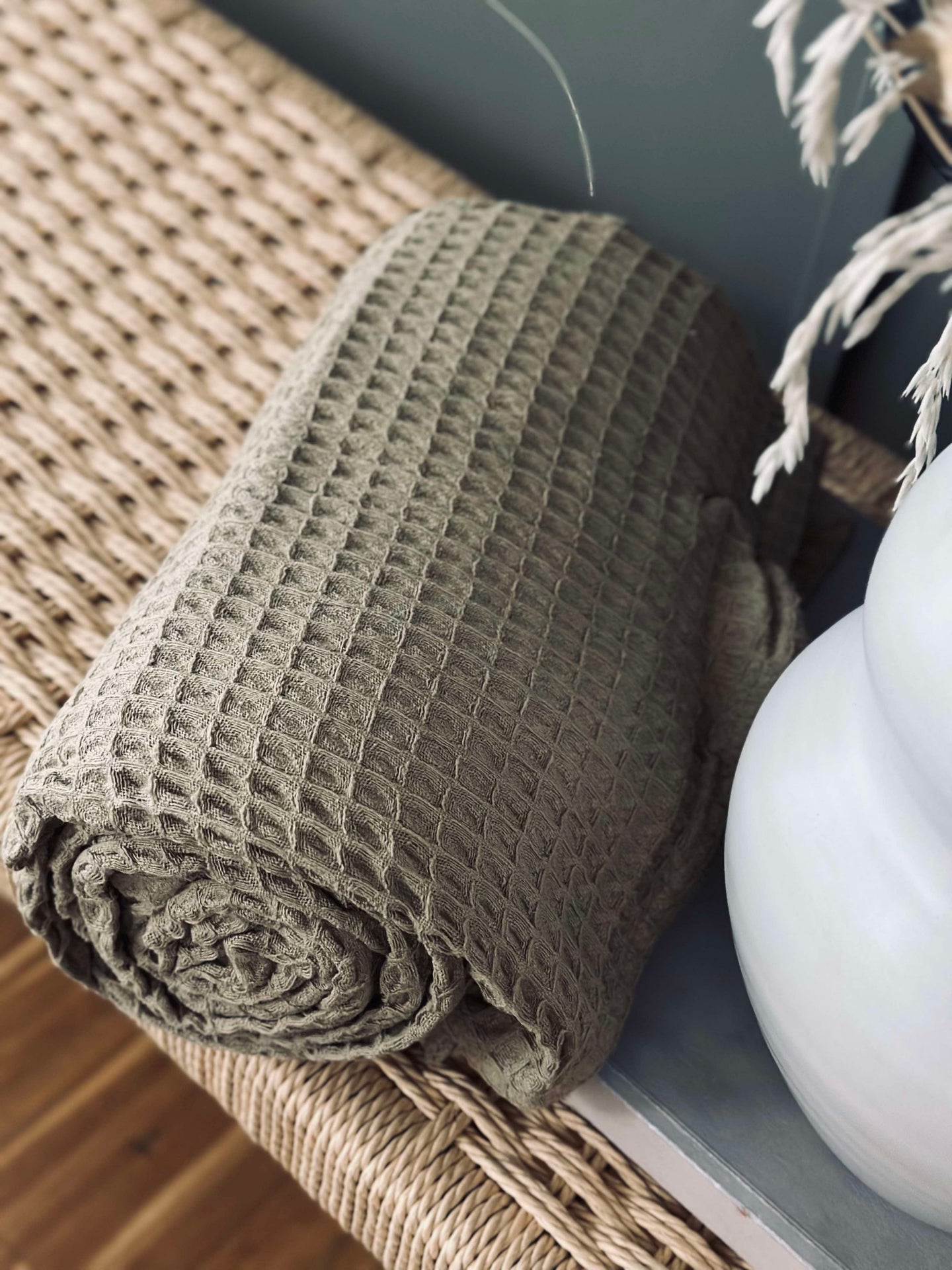 Pledd Stone-washed Vaffelvevd Bomull - Mørk Beige