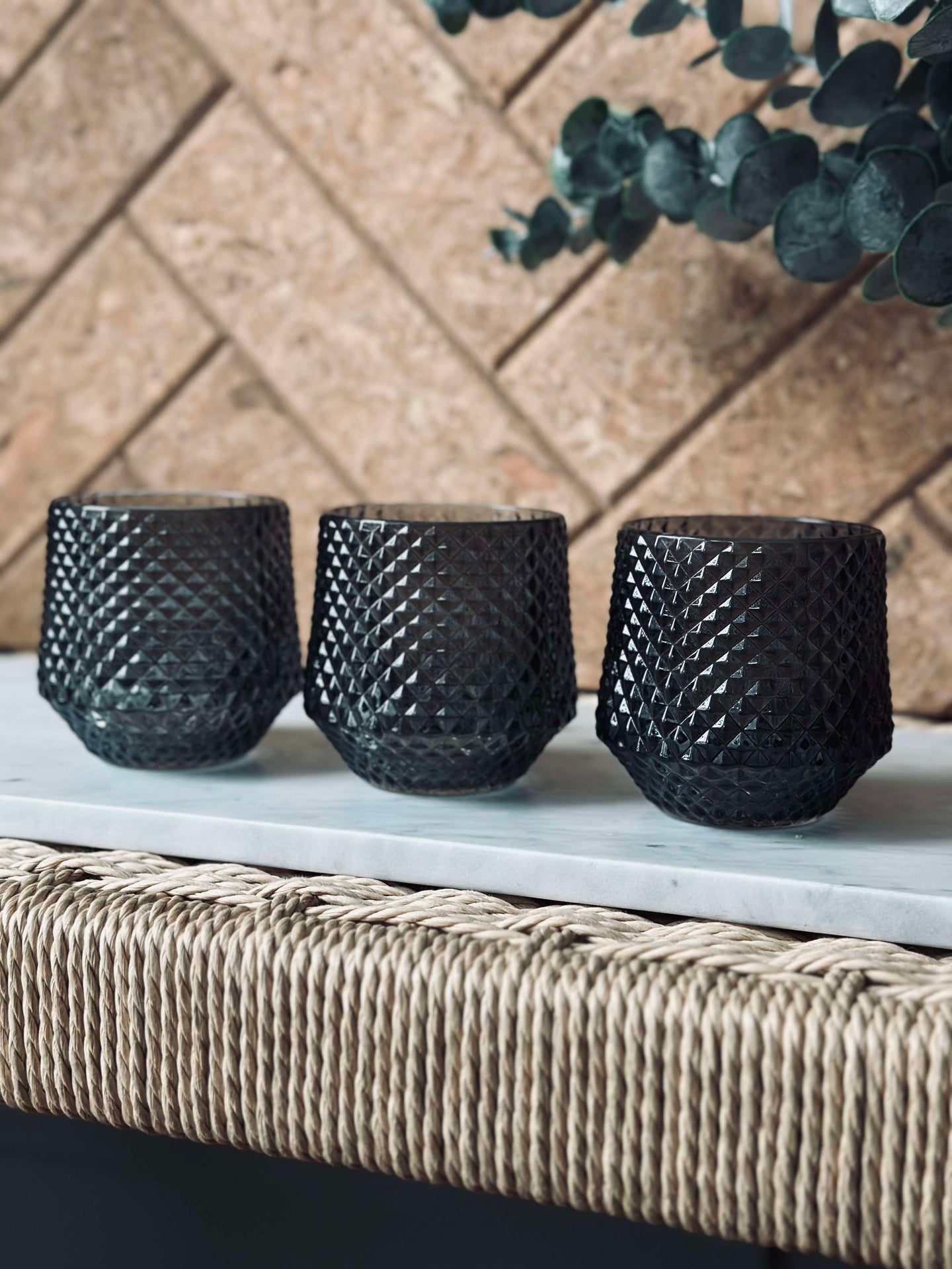 Lysestaker i glass Grå - Sett med 3 stk.