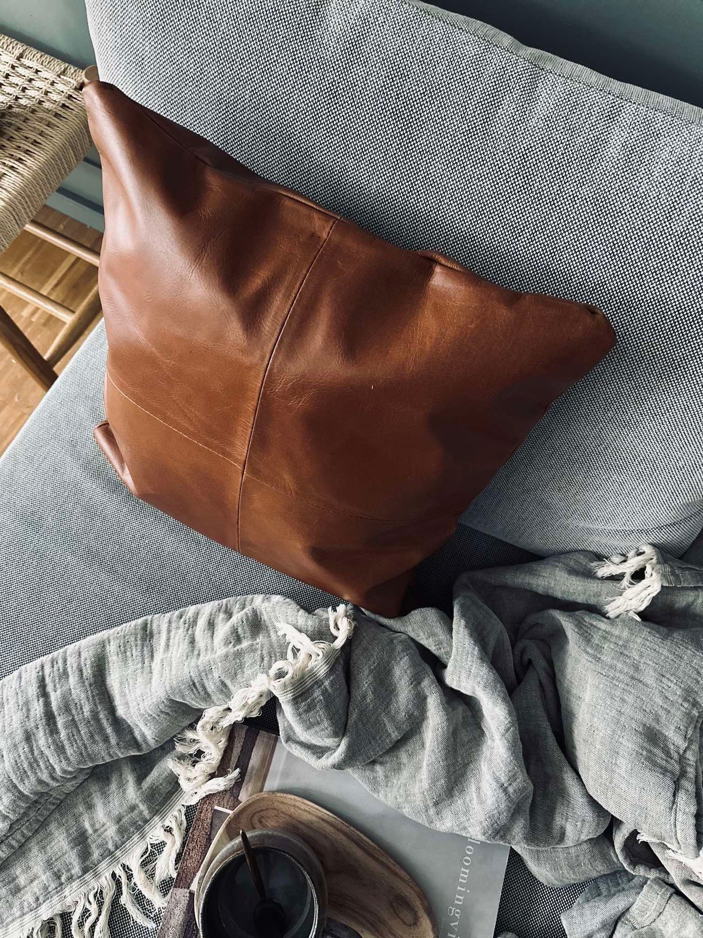 Putetrekk Skinn - Cognac 45x45