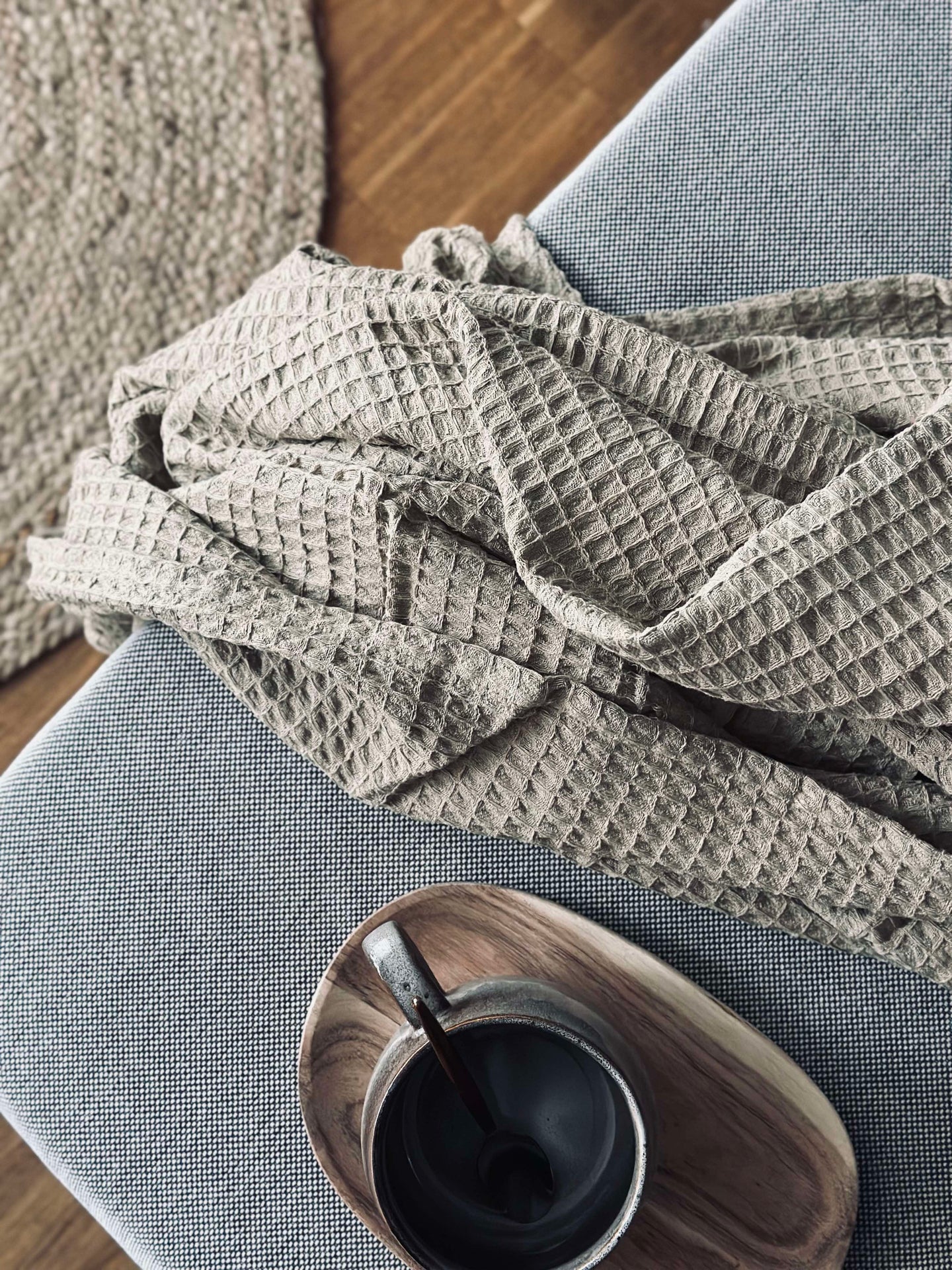 Pledd Stone-washed Vaffelvevd Bomull - Mørk Beige