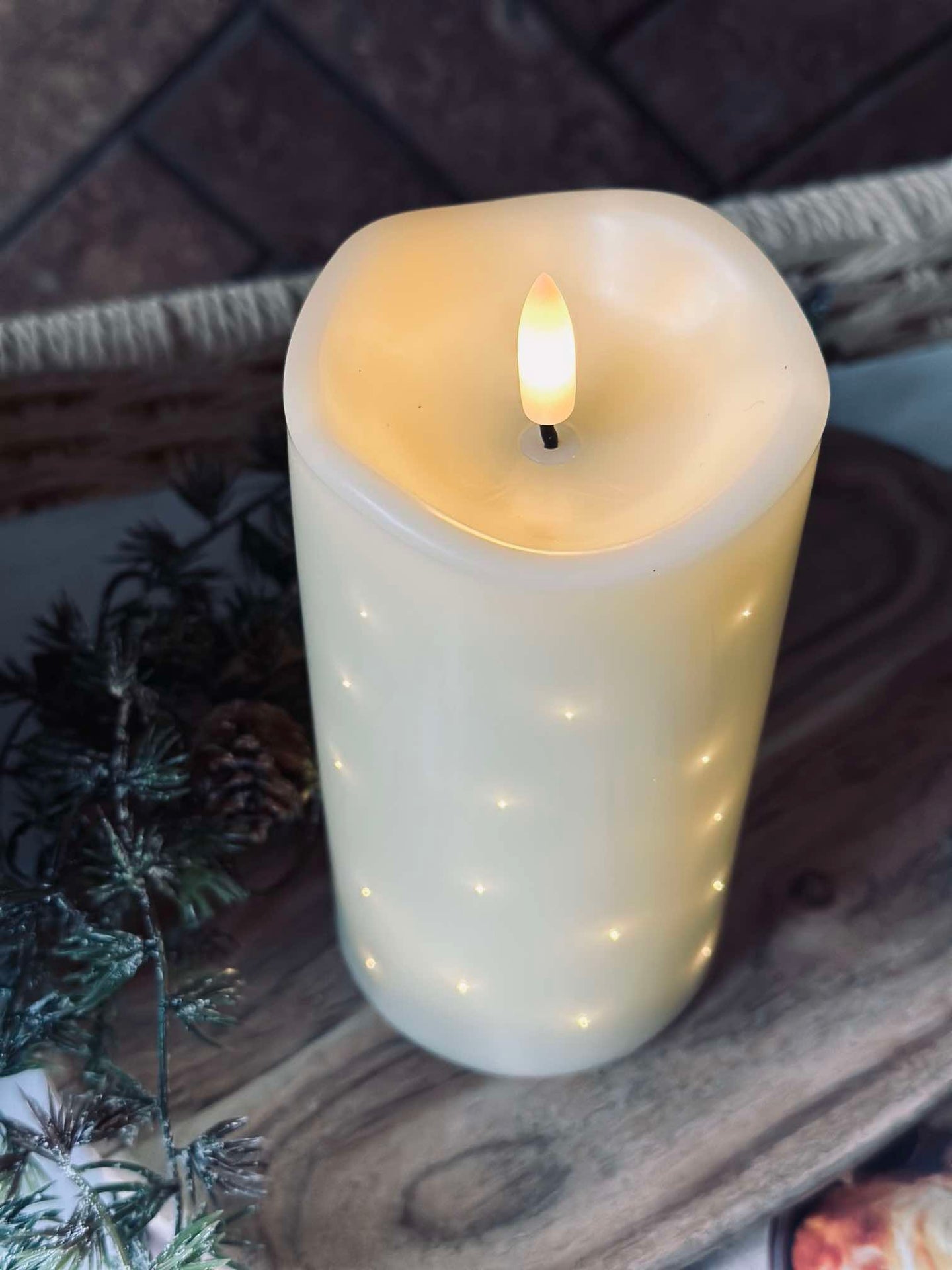 LED bloklys Twinkle - 15 cm - krem