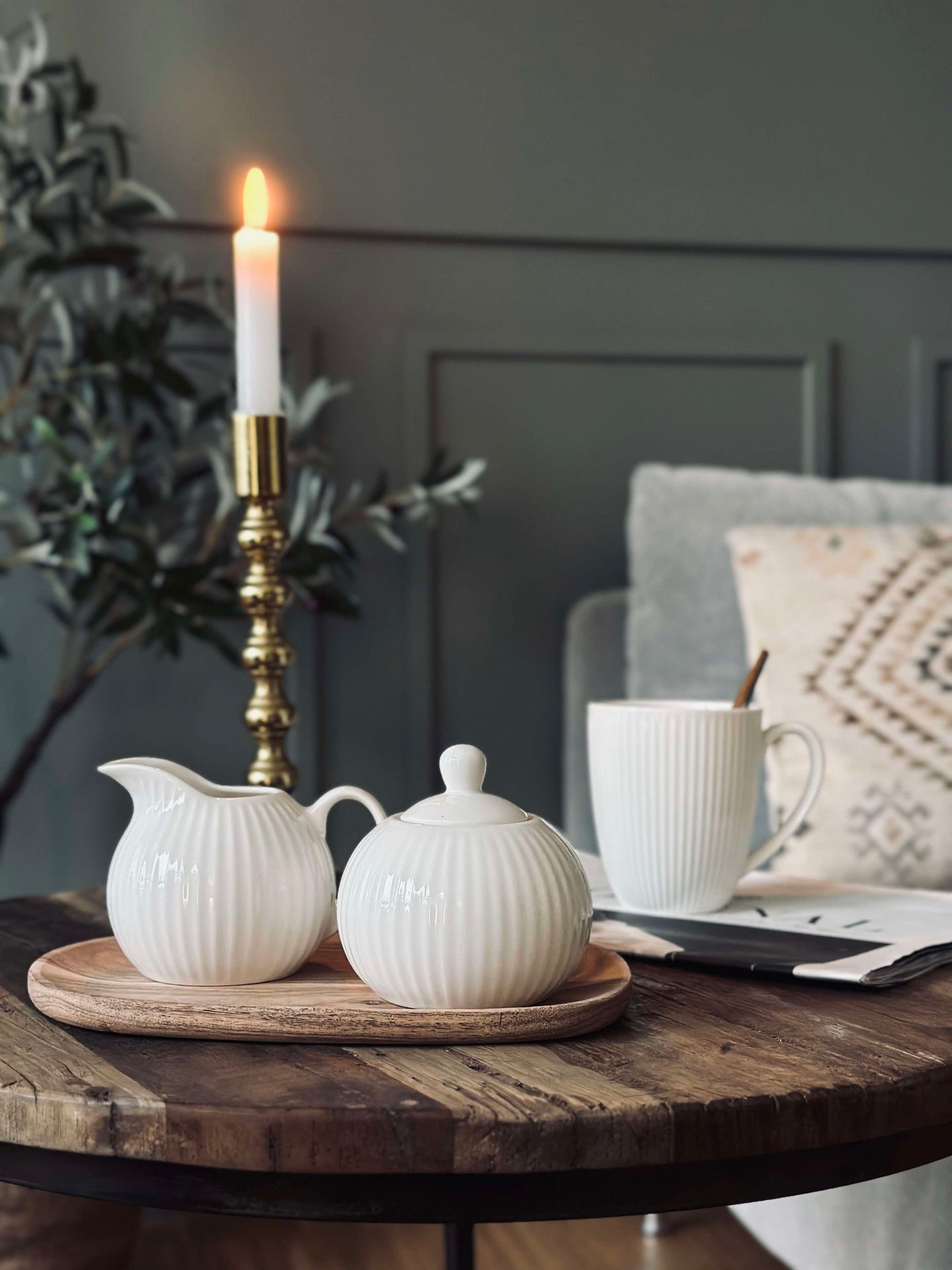 Riflet Sukkerbolle - Porselen