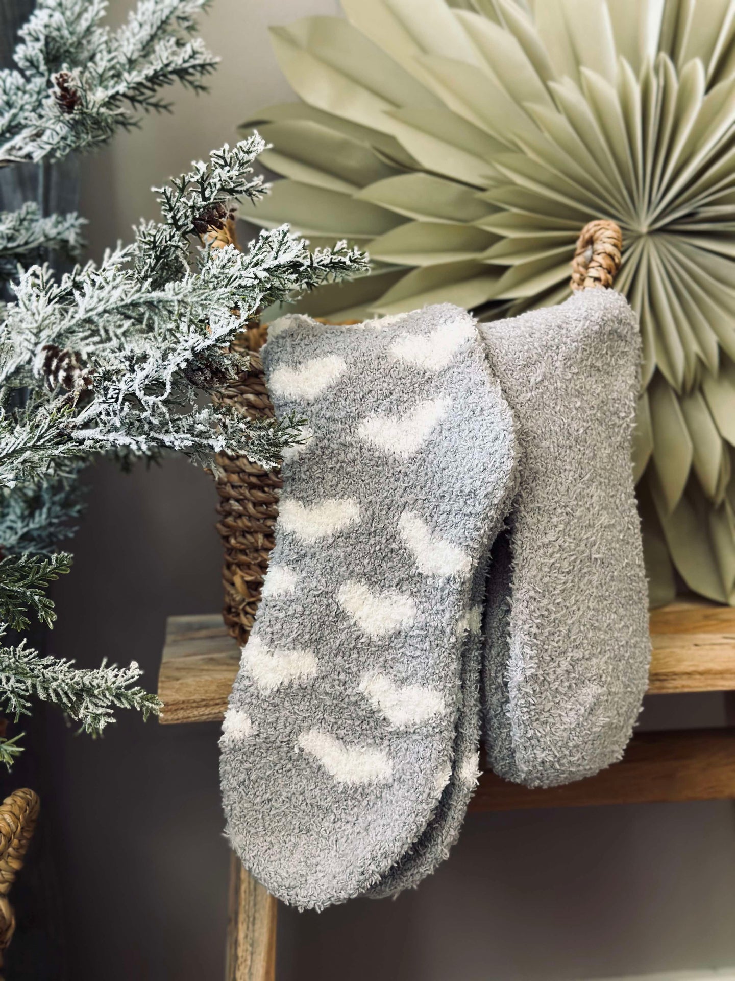 Sokker Fluffy Grey heart - Sett med 2 par