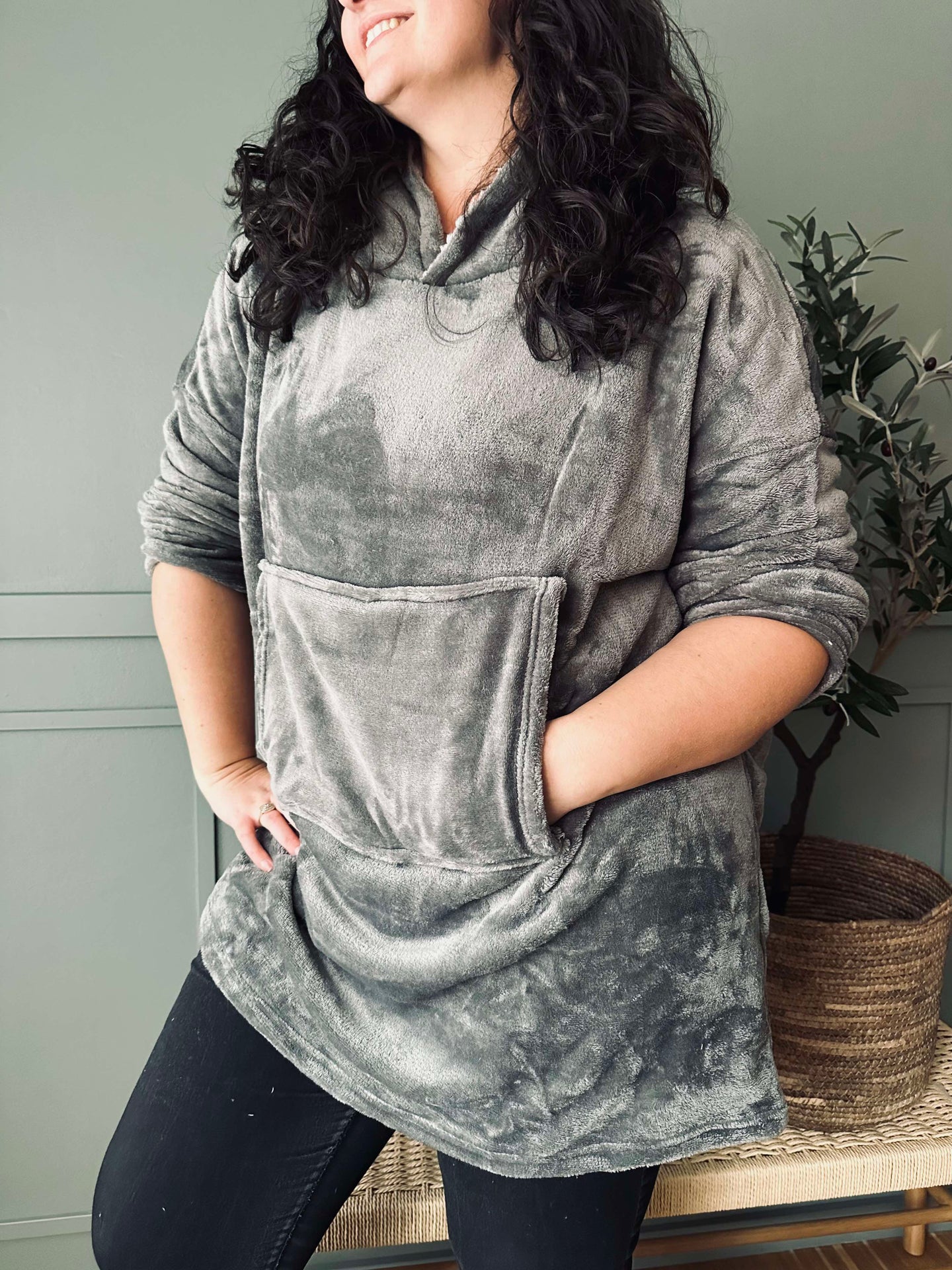 Hettegenser Fleece Grey - Oversize