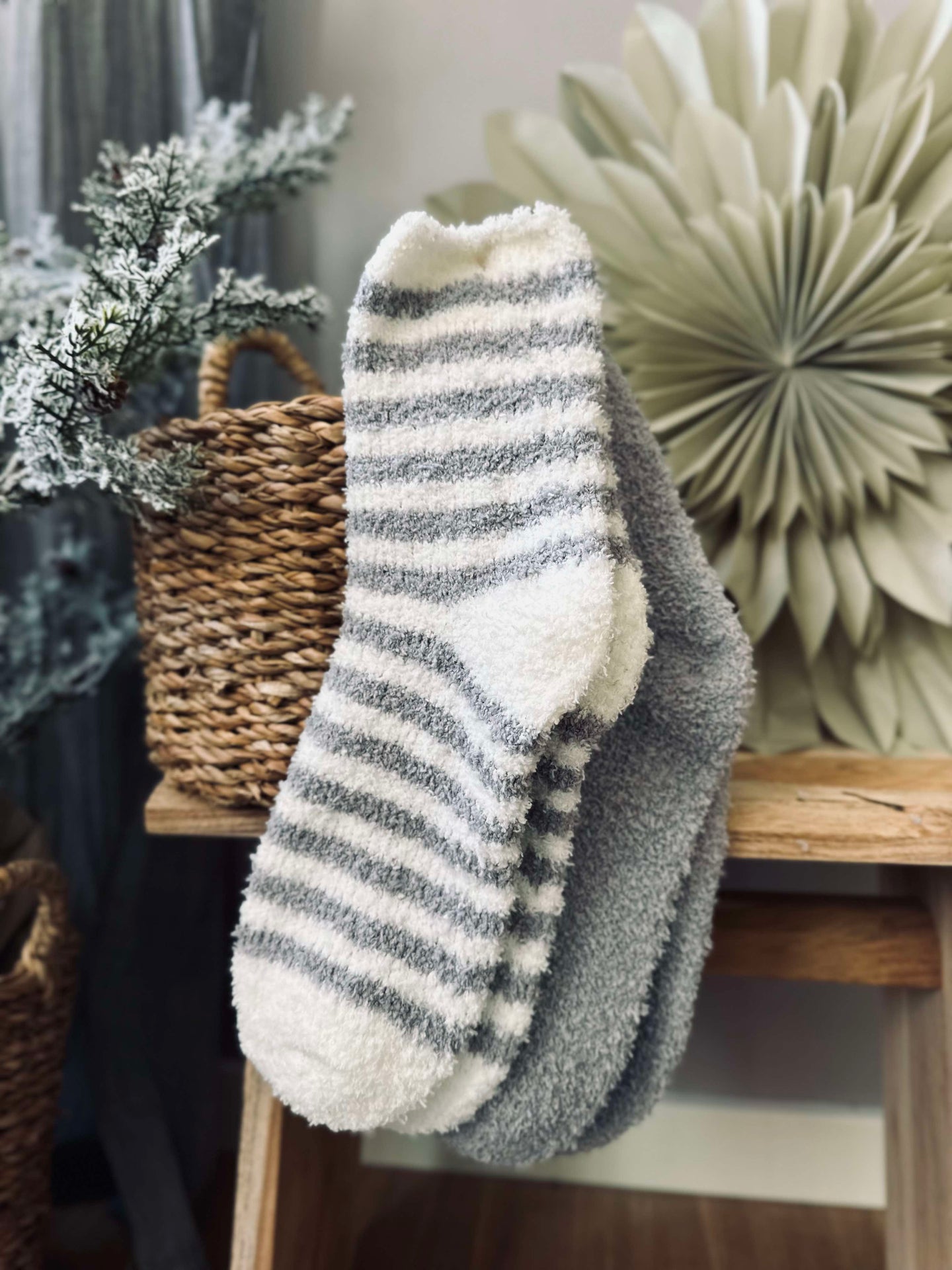 Sokker Fluffy grey stripes - Sett med 2 par