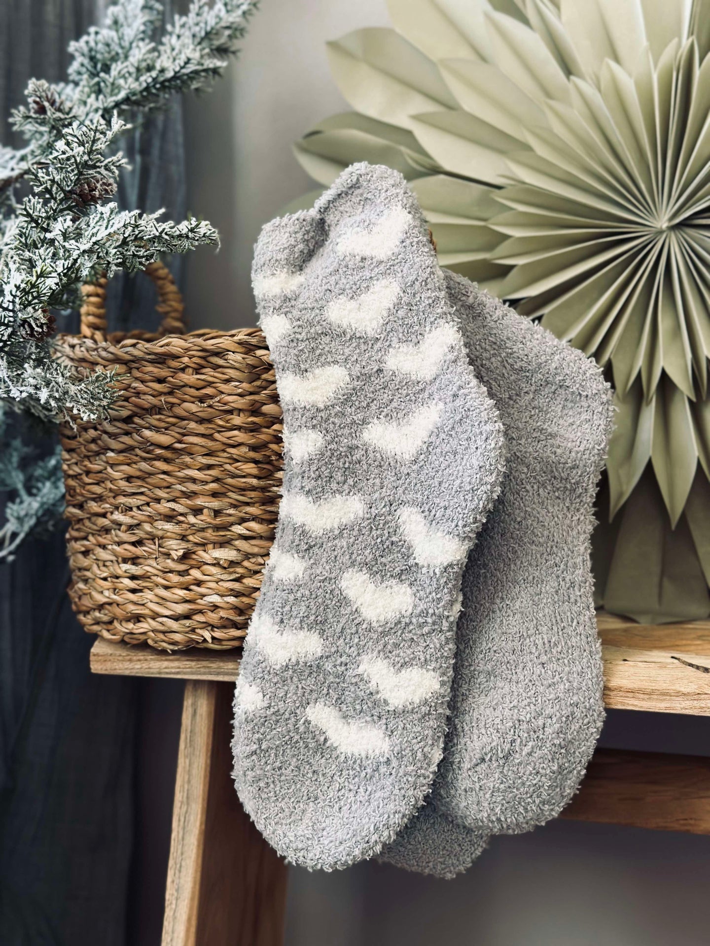 Sokker Fluffy Grey heart - Sett med 2 par