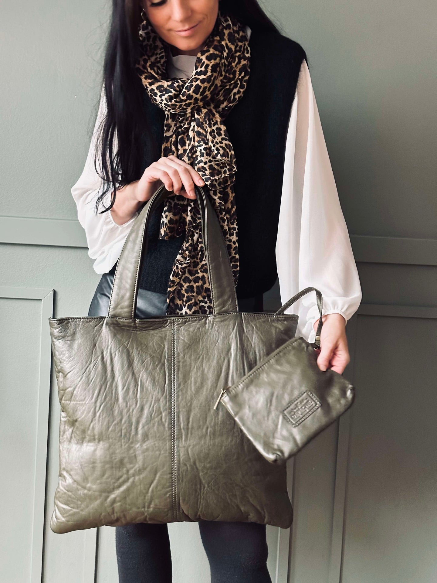 Shopper ink clutch MILLE – Army