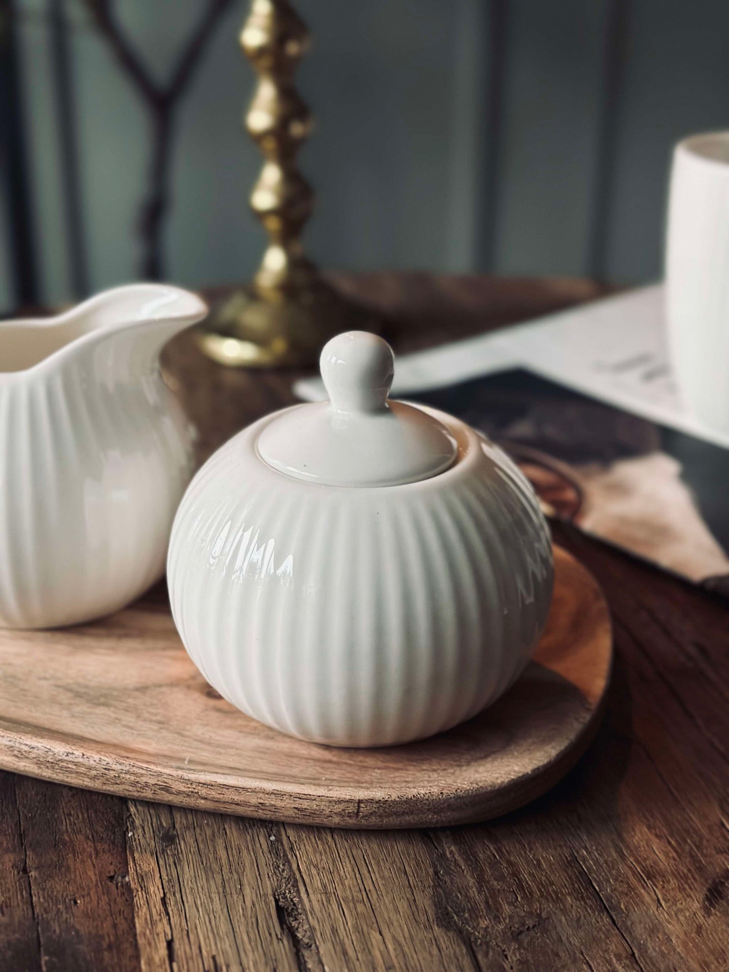 Riflet Sukkerbolle - Porselen