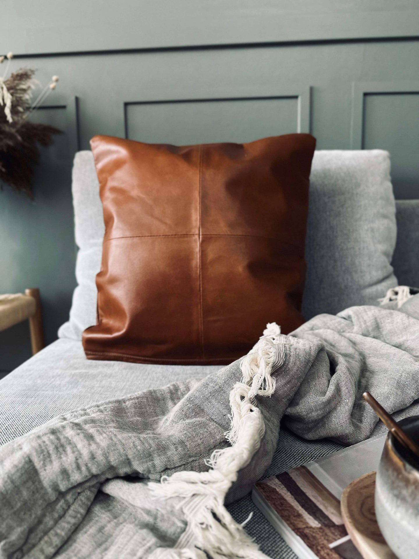 Putetrekk Skinn - Cognac 45x45