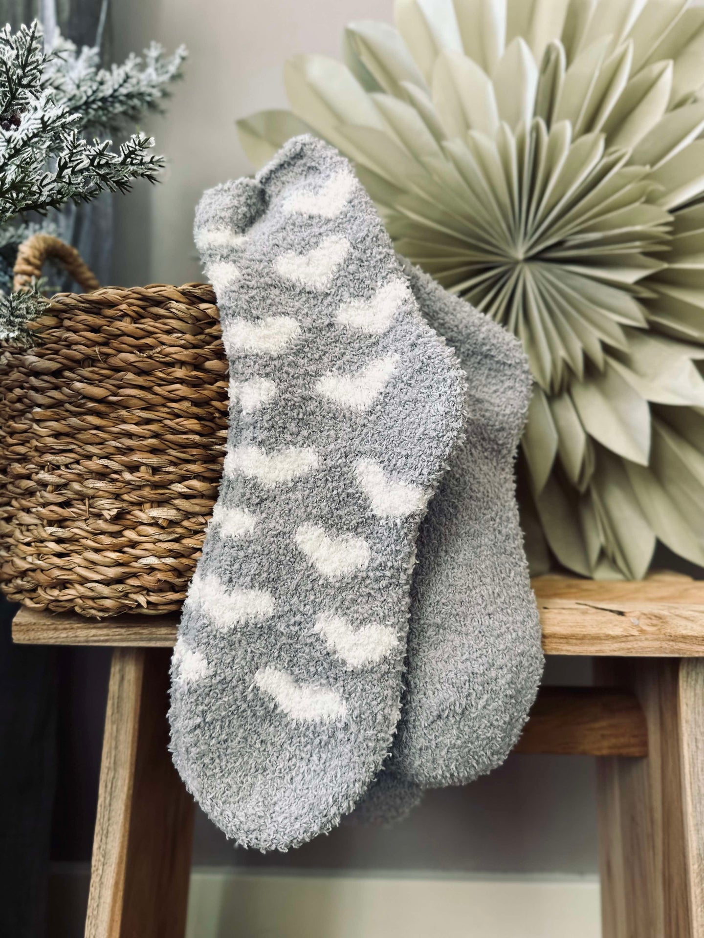 Sokker Fluffy Grey heart - Sett med 2 par