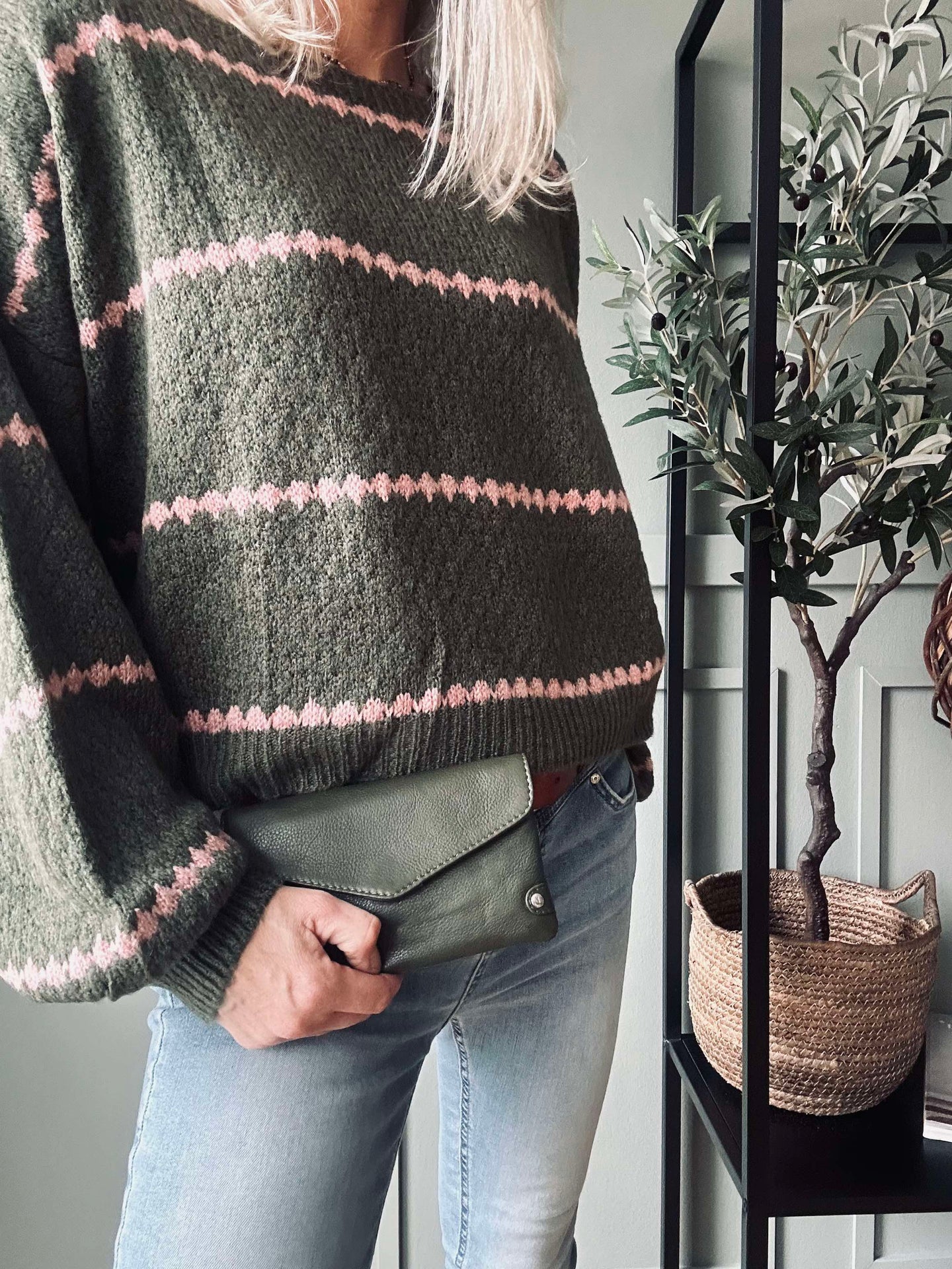 Strikk med ballongermer - Green / Rose